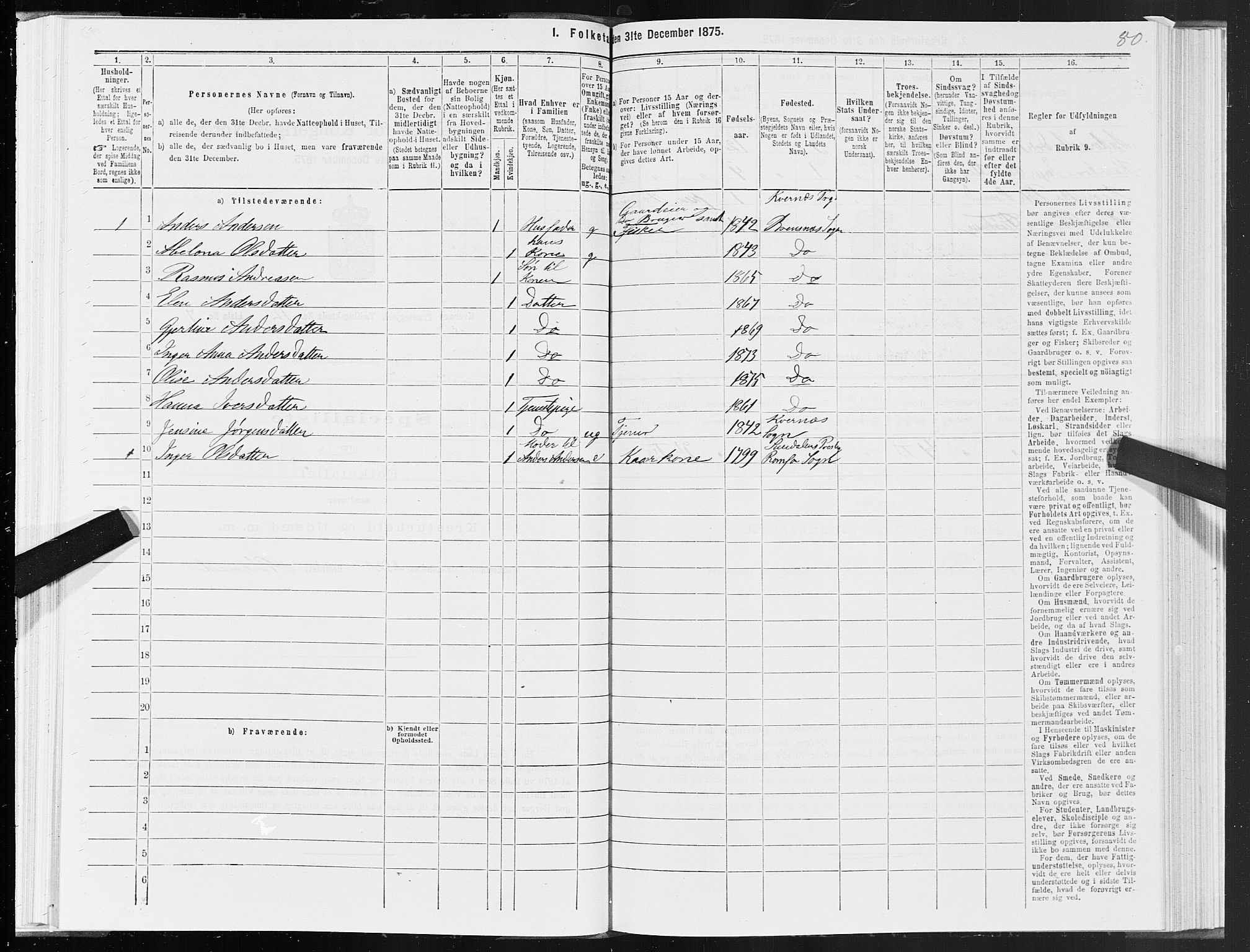 SAT, Folketelling 1875 for 1553P Kvernes prestegjeld, 1875, s. 6080