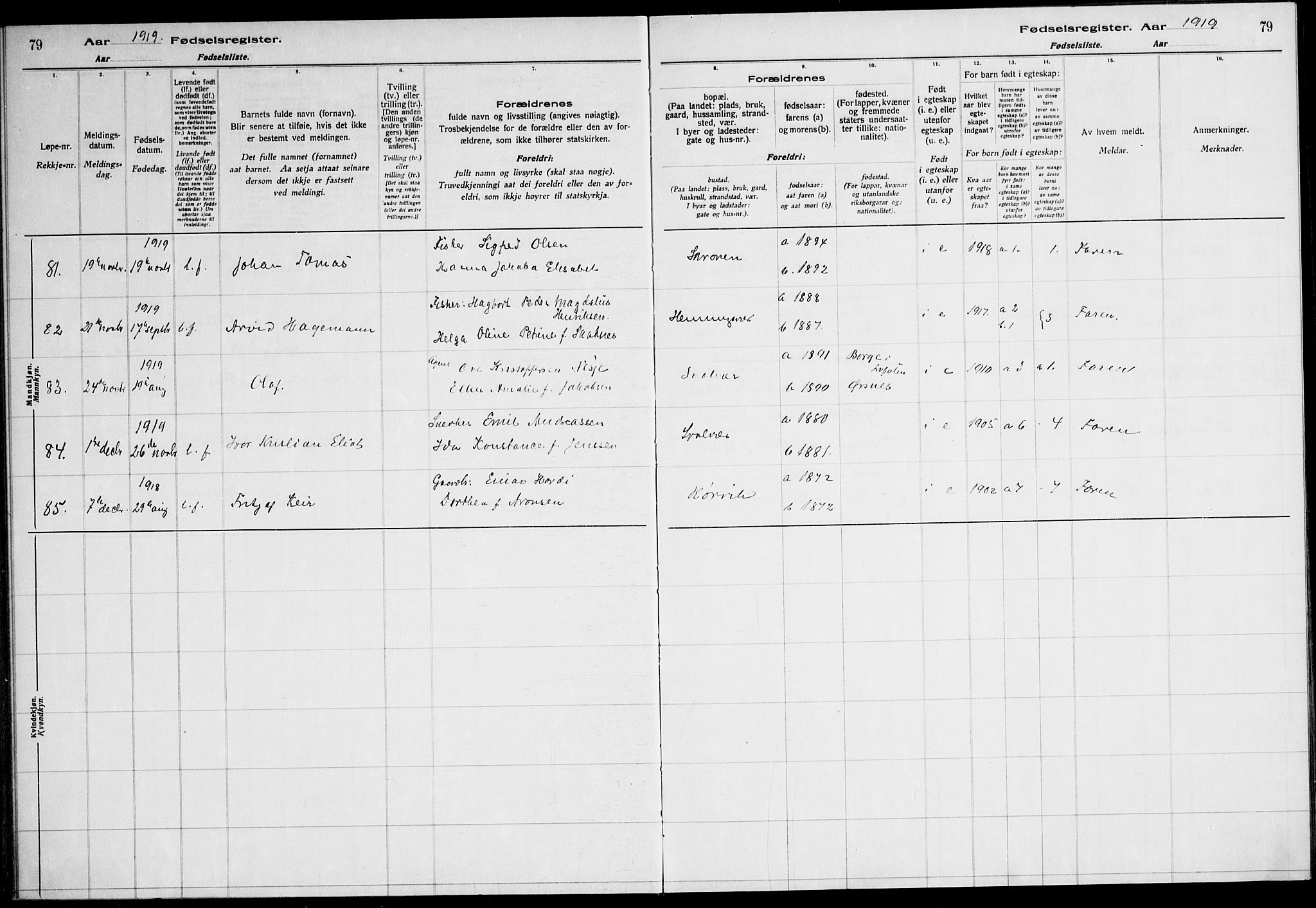 Ministerialprotokoller, klokkerbøker og fødselsregistre - Nordland, AV/SAT-A-1459/874/L1089: Fødselsregister nr. 874.II.4.1, 1916-1926, s. 79