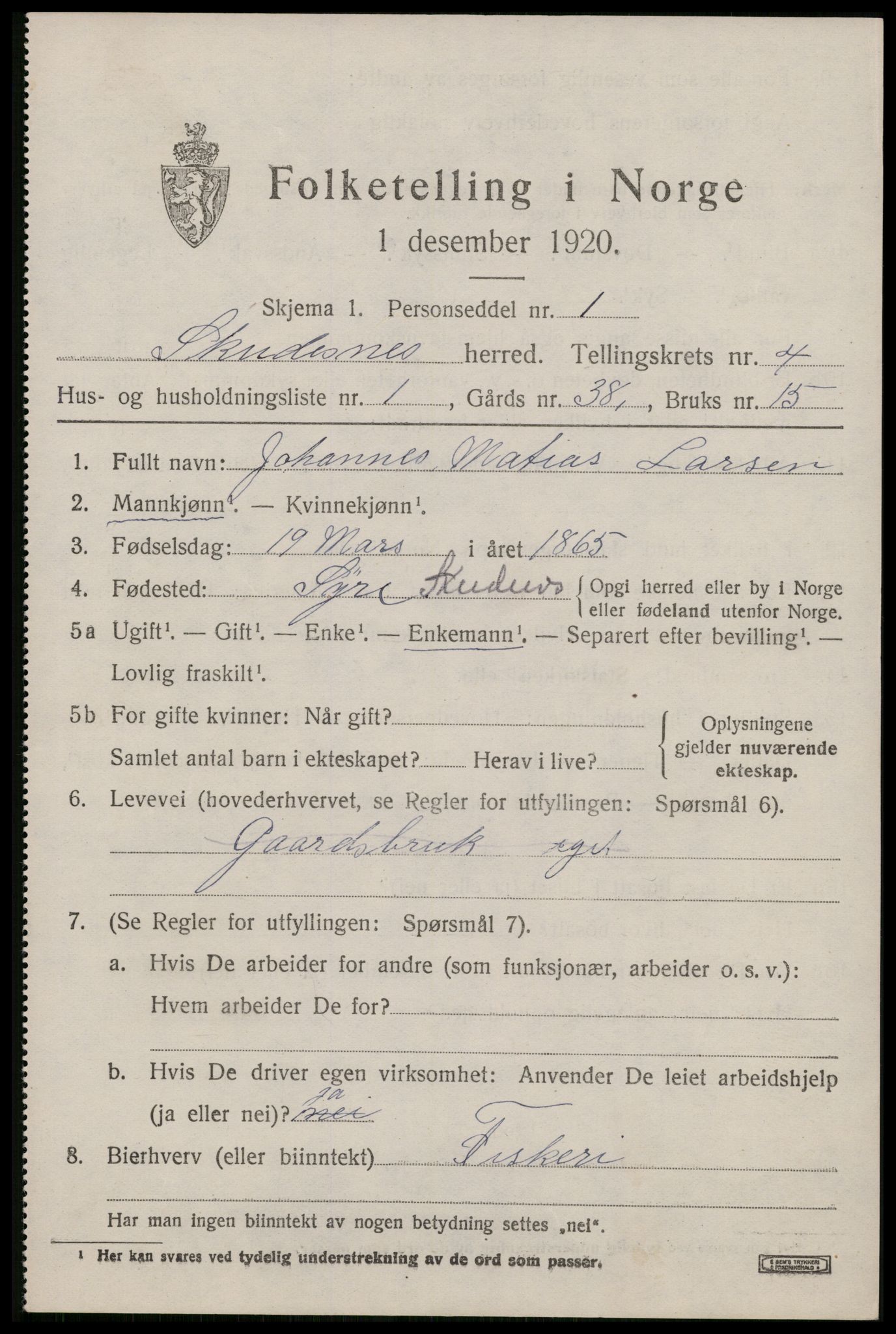 SAST, Folketelling 1920 for 1150 Skudenes herred, 1920, s. 3382