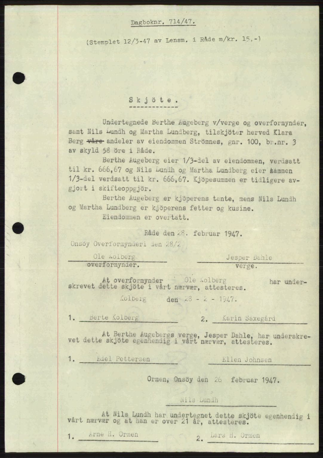 Moss sorenskriveri, SAO/A-10168: Pantebok nr. A17, 1947-1947, Dagboknr: 714/1947