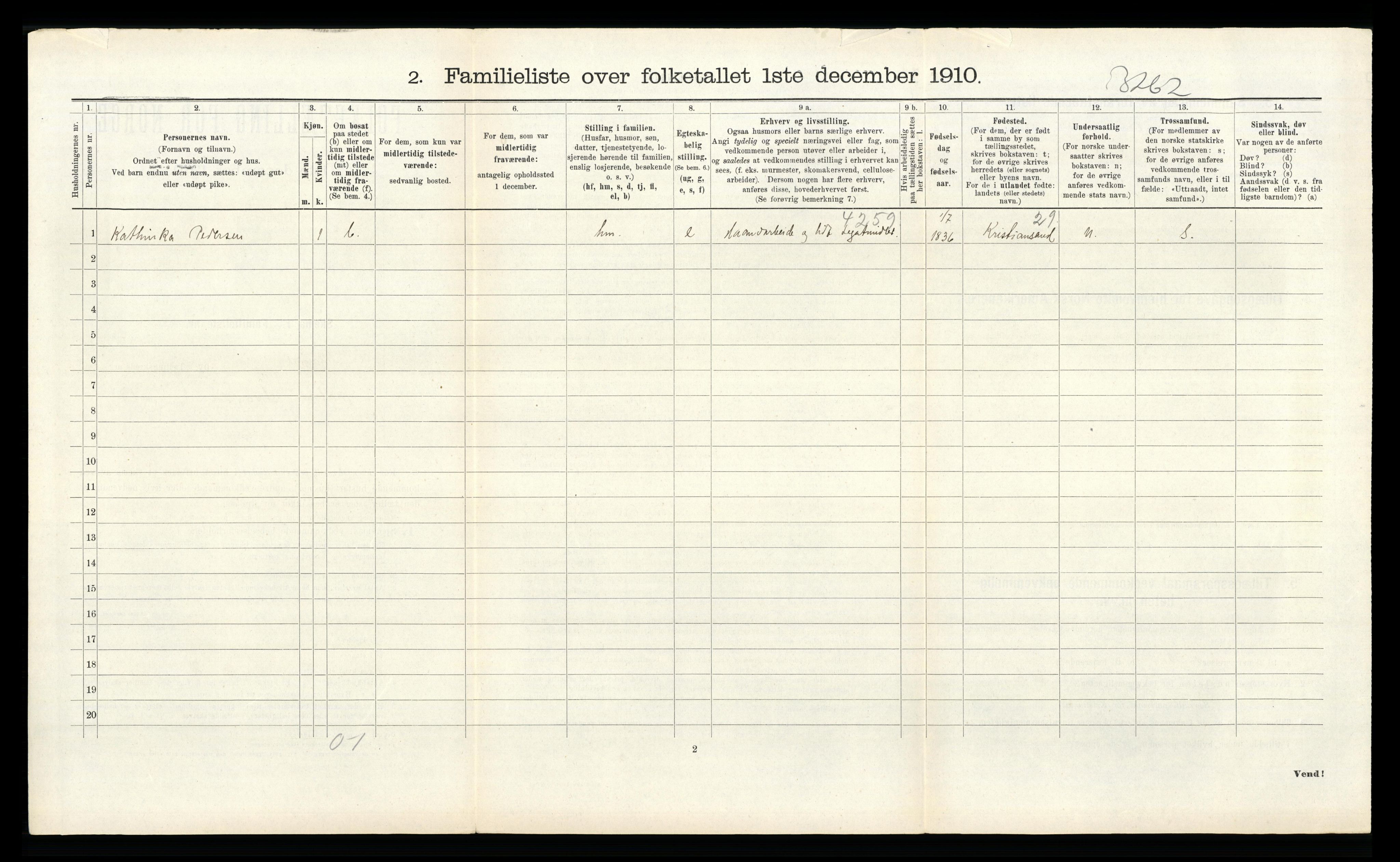 RA, Folketelling 1910 for 1002 Mandal ladested, 1910, s. 3003