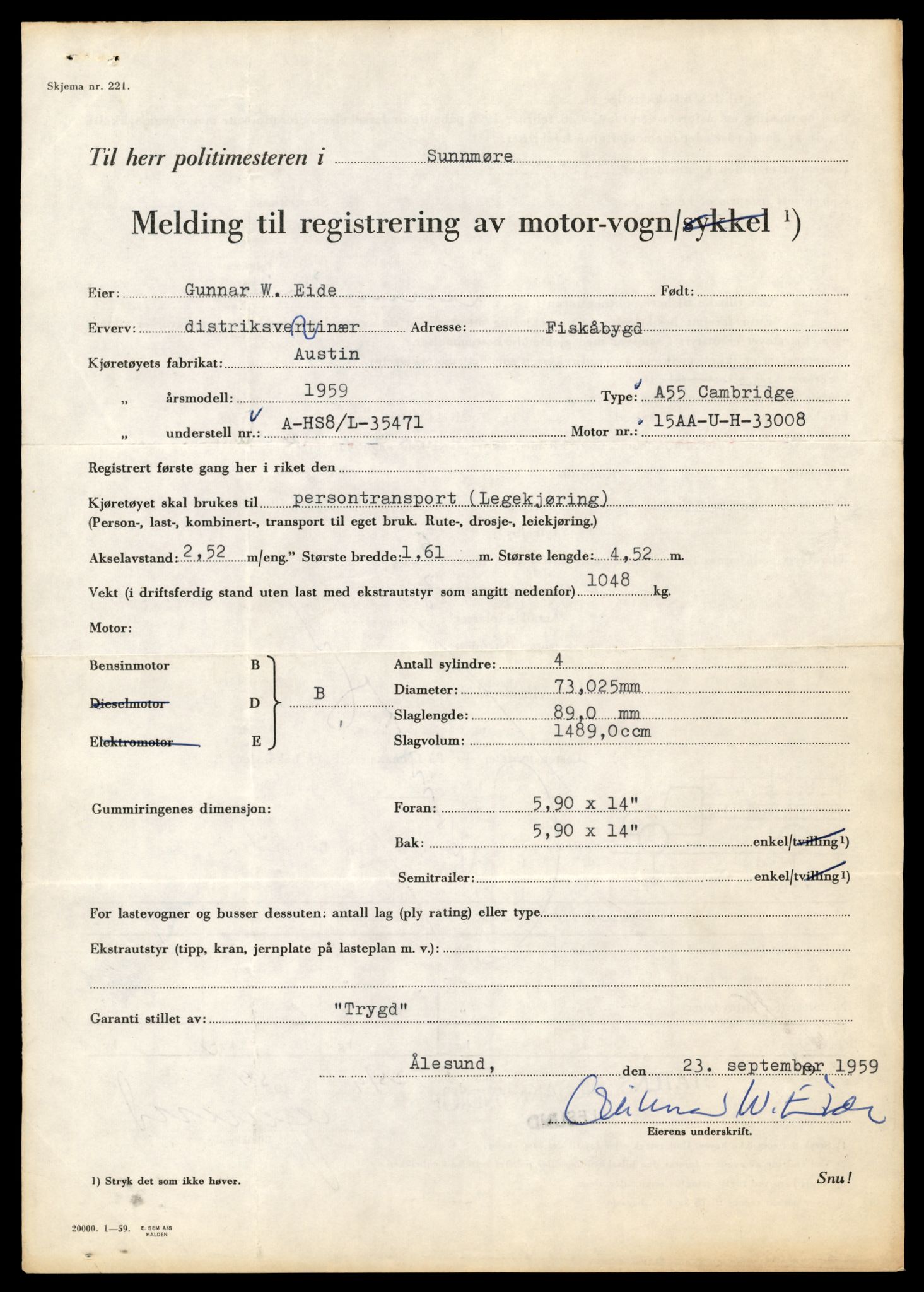 Møre og Romsdal vegkontor - Ålesund trafikkstasjon, AV/SAT-A-4099/F/Fe/L0001: Registreringskort for kjøretøy T 3 - T 127, 1927-1998, s. 1003