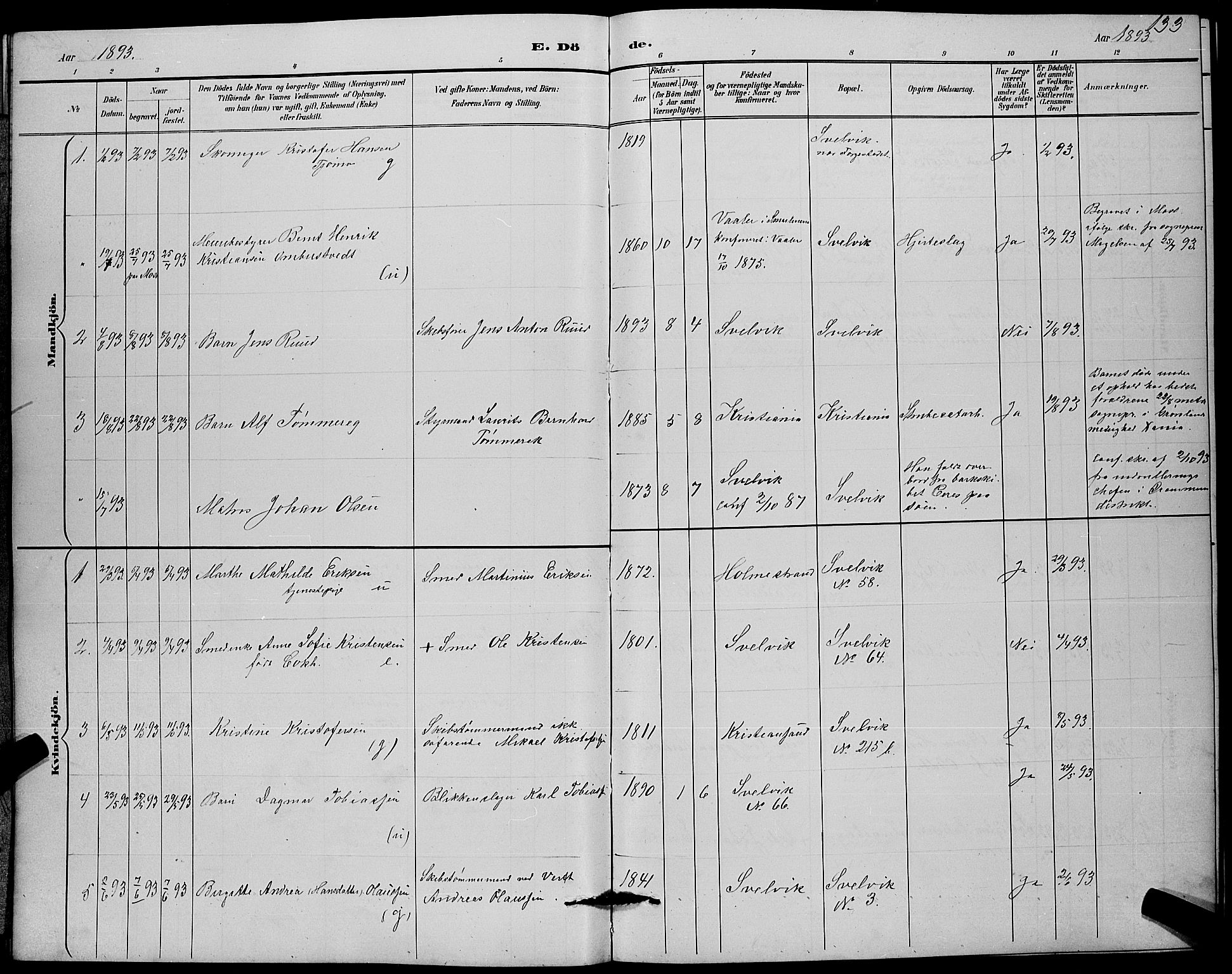 Strømm kirkebøker, AV/SAKO-A-322/G/Gb/L0001: Klokkerbok nr. II 1, 1889-1896, s. 133