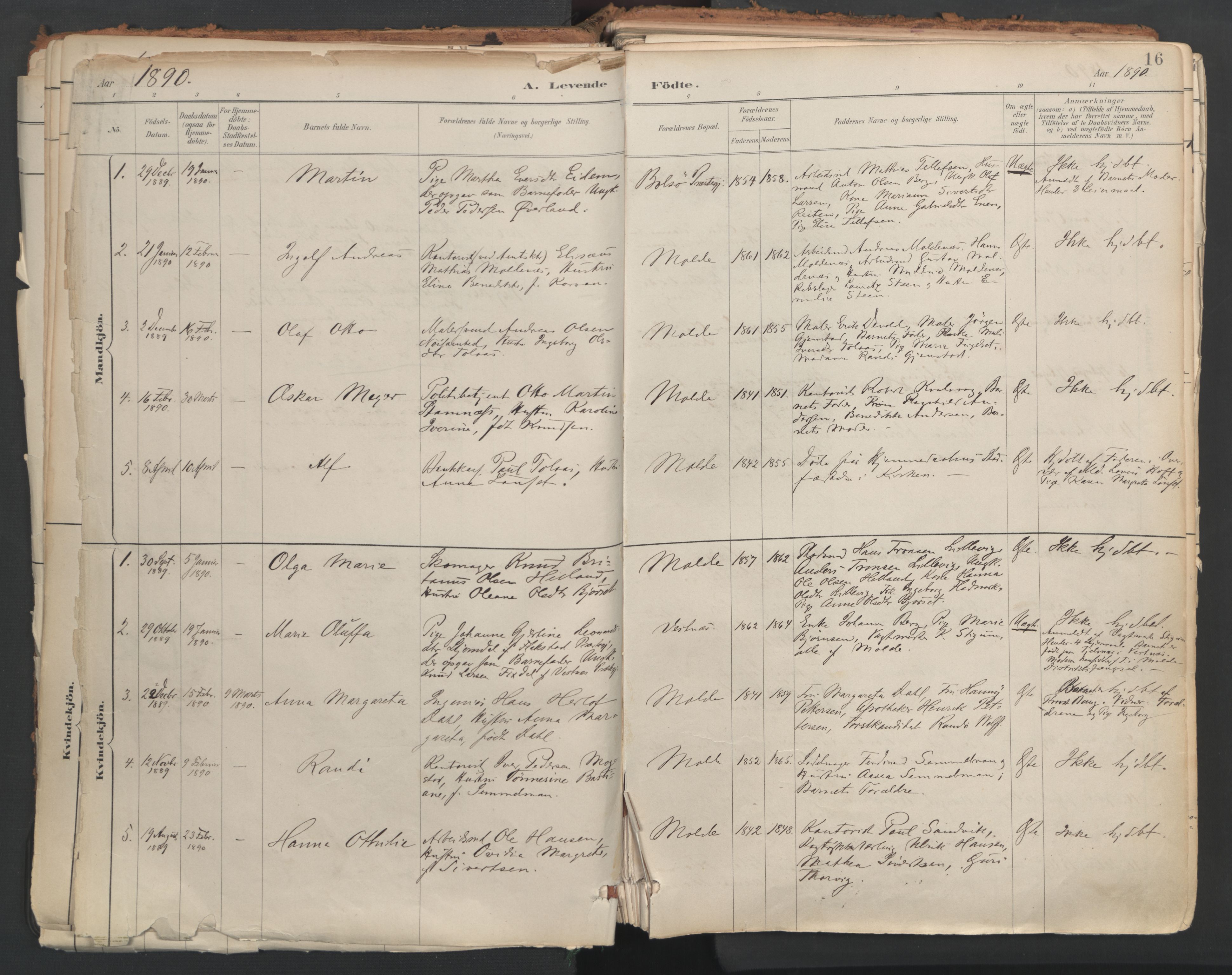 Ministerialprotokoller, klokkerbøker og fødselsregistre - Møre og Romsdal, AV/SAT-A-1454/558/L0692: Ministerialbok nr. 558A06, 1887-1971, s. 16
