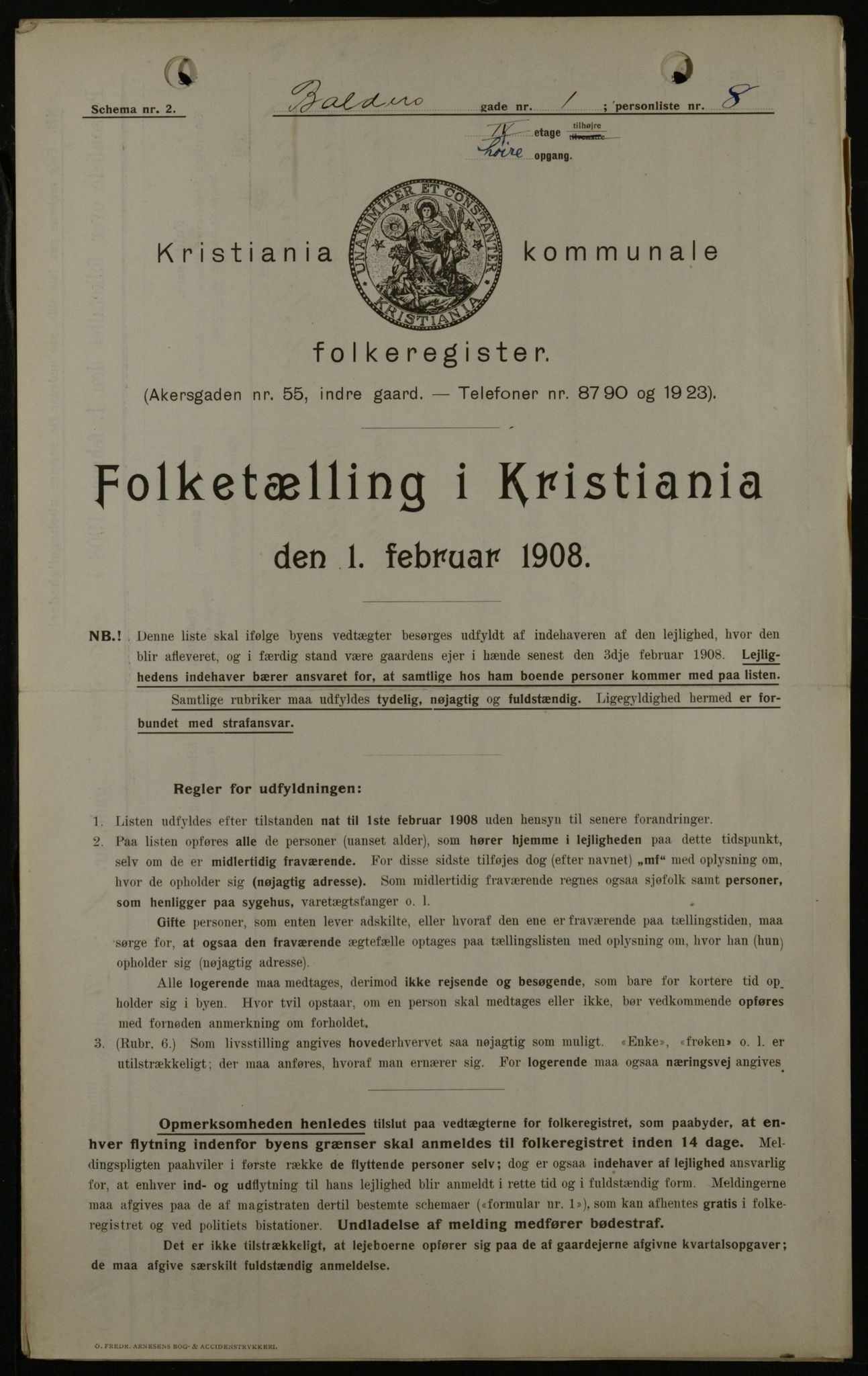 OBA, Kommunal folketelling 1.2.1908 for Kristiania kjøpstad, 1908, s. 3083