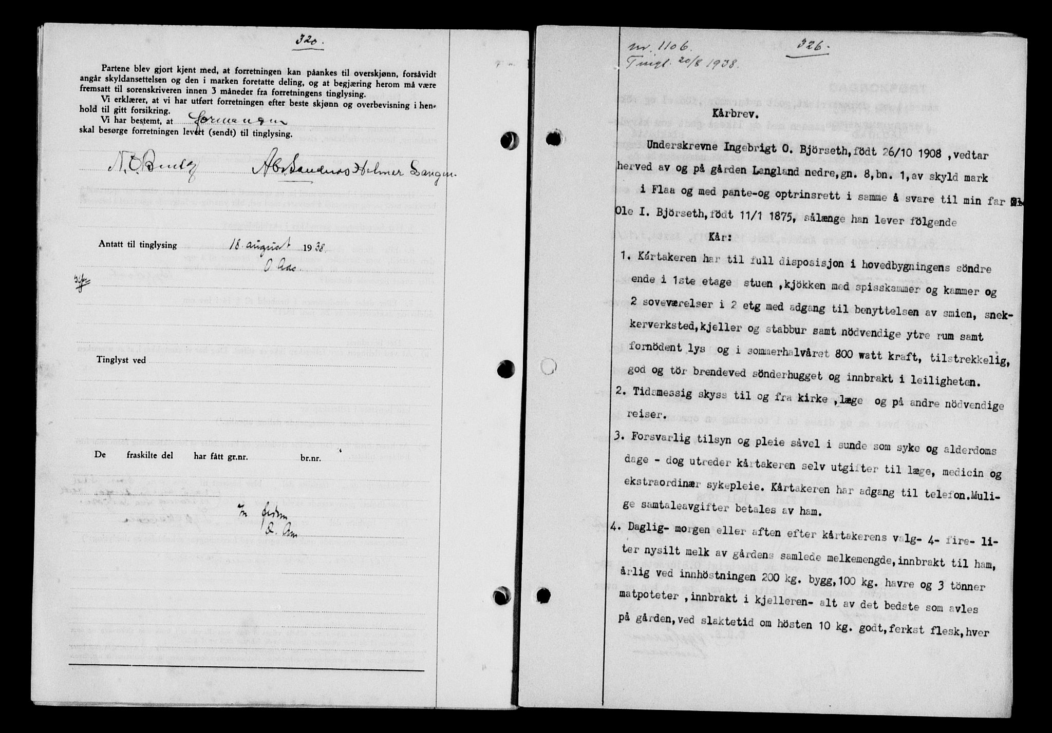 Gauldal sorenskriveri, SAT/A-0014/1/2/2C/L0049: Pantebok nr. 53, 1938-1938, Dagboknr: 1106/1938