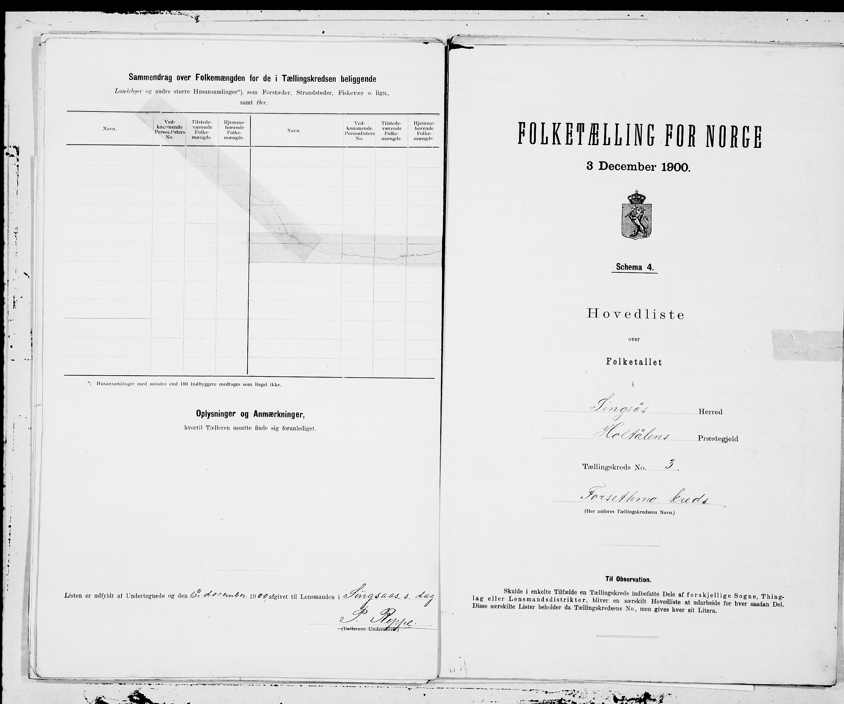 SAT, Folketelling 1900 for 1646 Singsås herred, 1900, s. 6