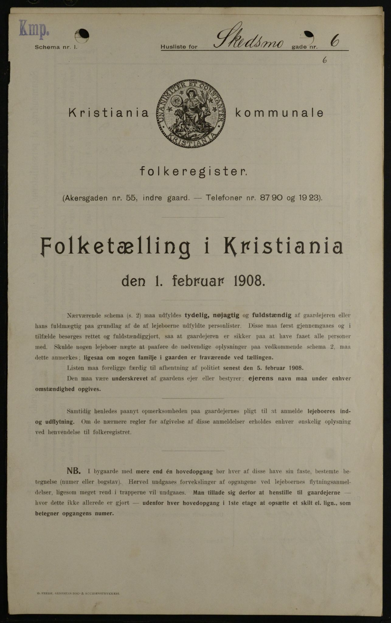 OBA, Kommunal folketelling 1.2.1908 for Kristiania kjøpstad, 1908, s. 85803