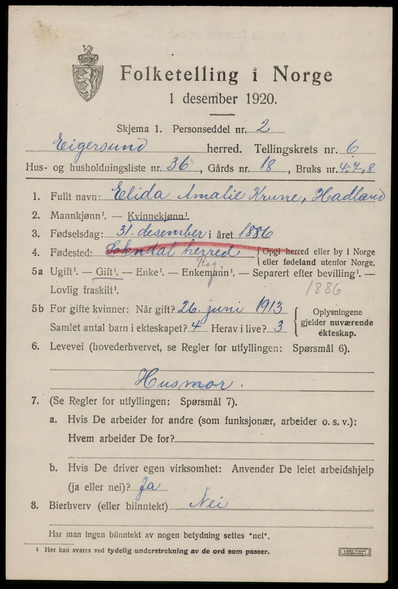SAST, Folketelling 1920 for 1116 Eigersund herred, 1920, s. 4295