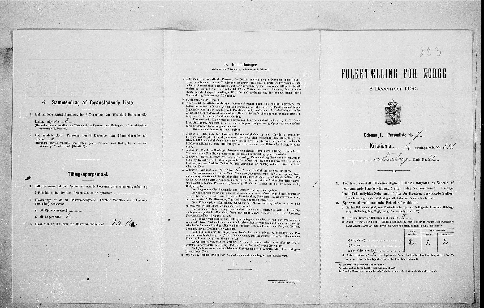 SAO, Folketelling 1900 for 0301 Kristiania kjøpstad, 1900, s. 63464