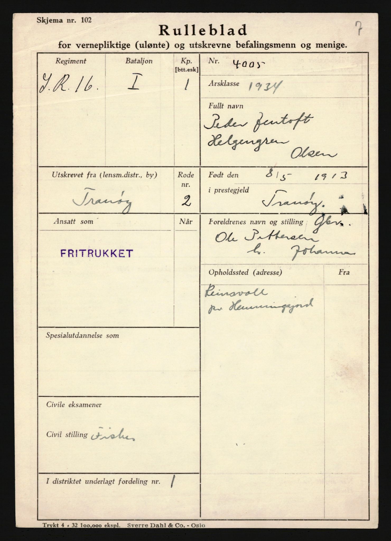 Forsvaret, Troms infanteriregiment nr. 16, AV/RA-RAFA-3146/P/Pa/L0018: Rulleblad for regimentets menige mannskaper, årsklasse 1934, 1934, s. 931