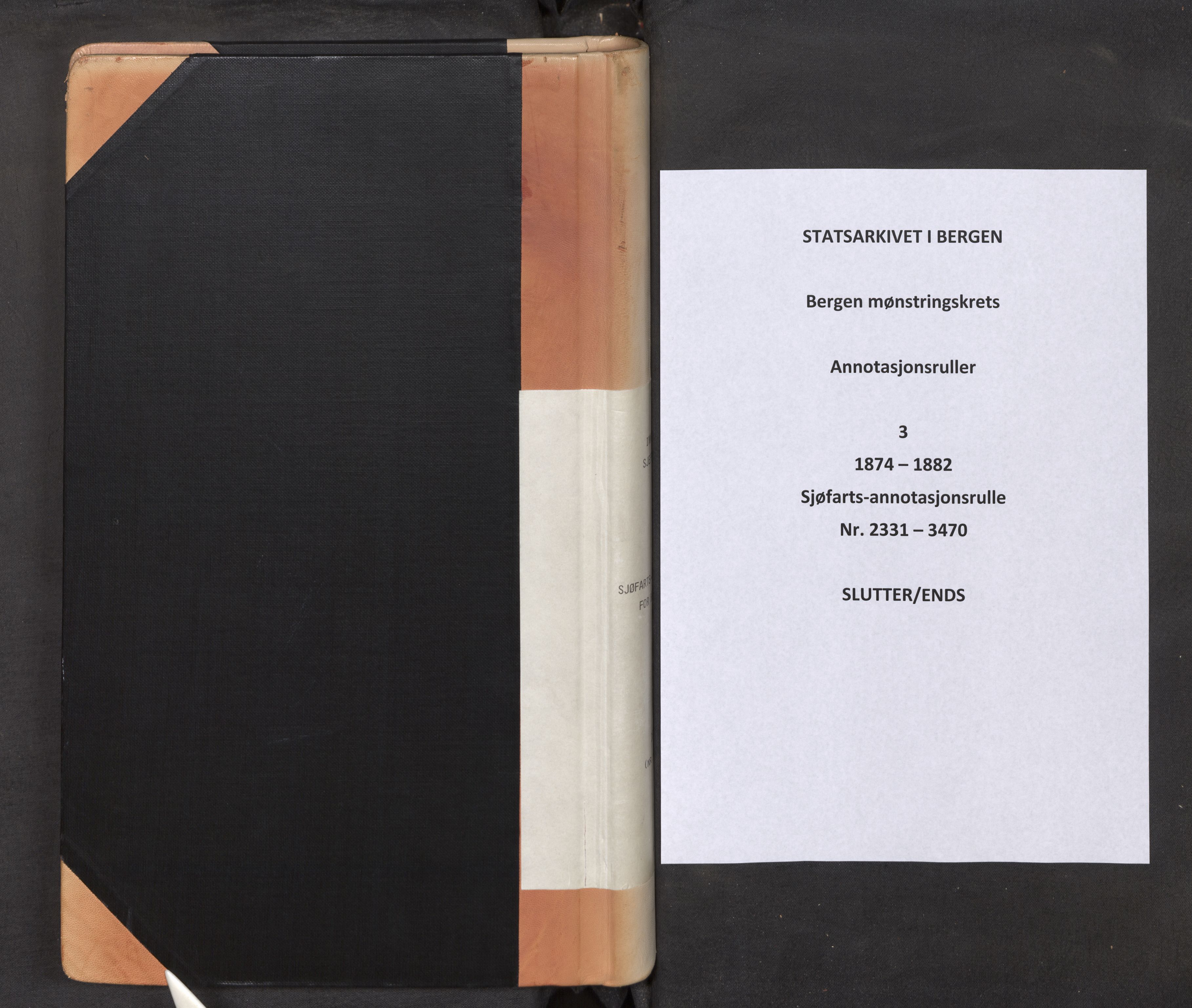Innrulleringssjefen i Bergen, AV/SAB-A-100050/F/Fb/L0003: Sjøfarts-annotasjonsrulle, nr. 2331 - 3470, 1874-1882