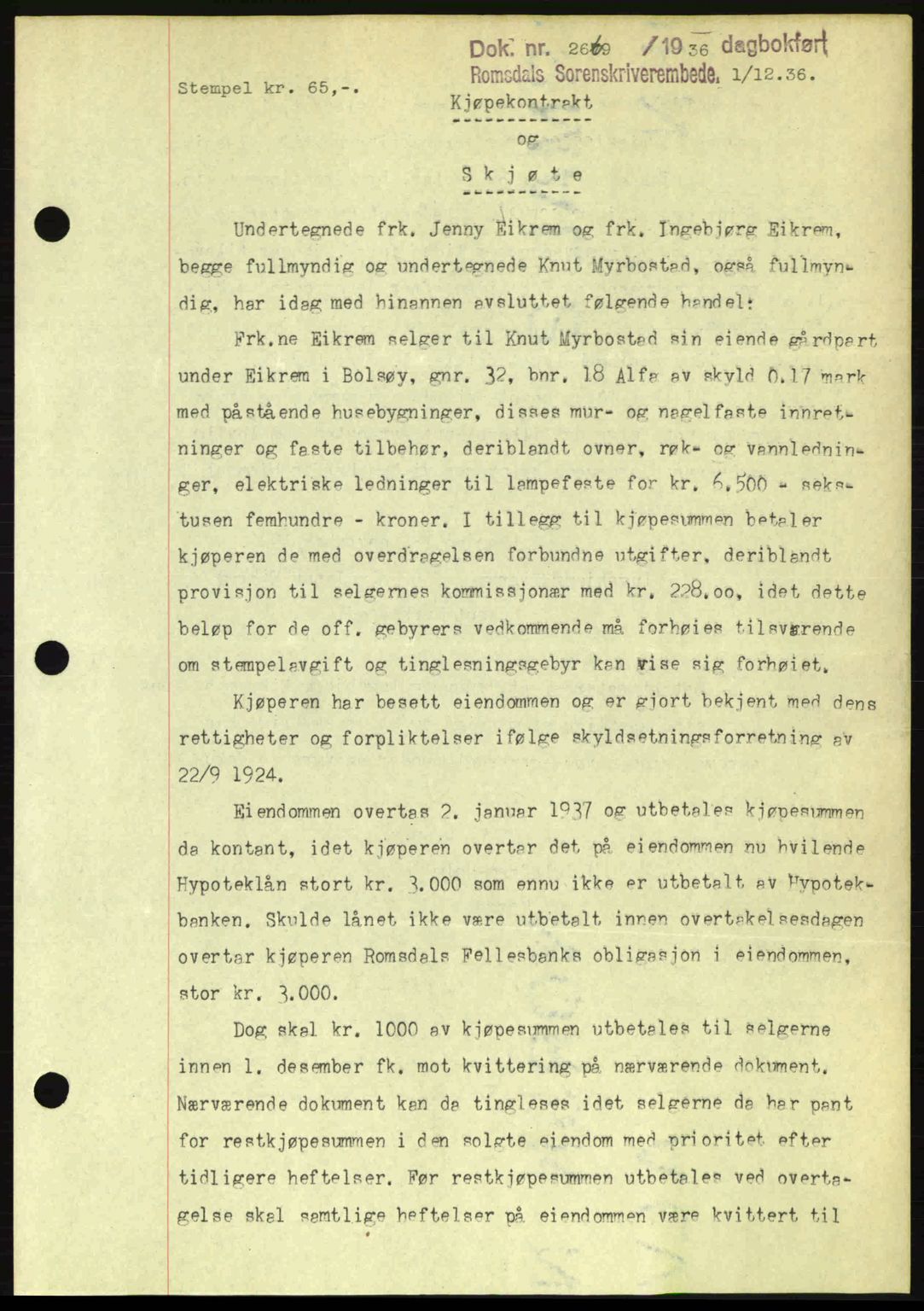 Romsdal sorenskriveri, SAT/A-4149/1/2/2C: Pantebok nr. A2, 1936-1937, Dagboknr: 2669/1936