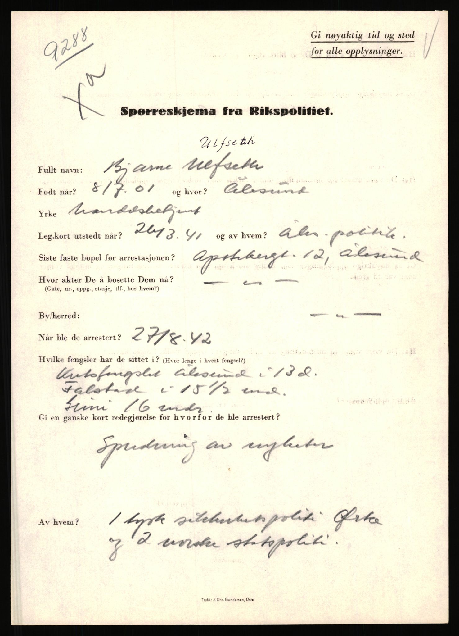 Rikspolitisjefen, AV/RA-S-1560/L/L0017: Tidemann, Hermann G. - Veum, Tjostolv, 1940-1945, s. 714