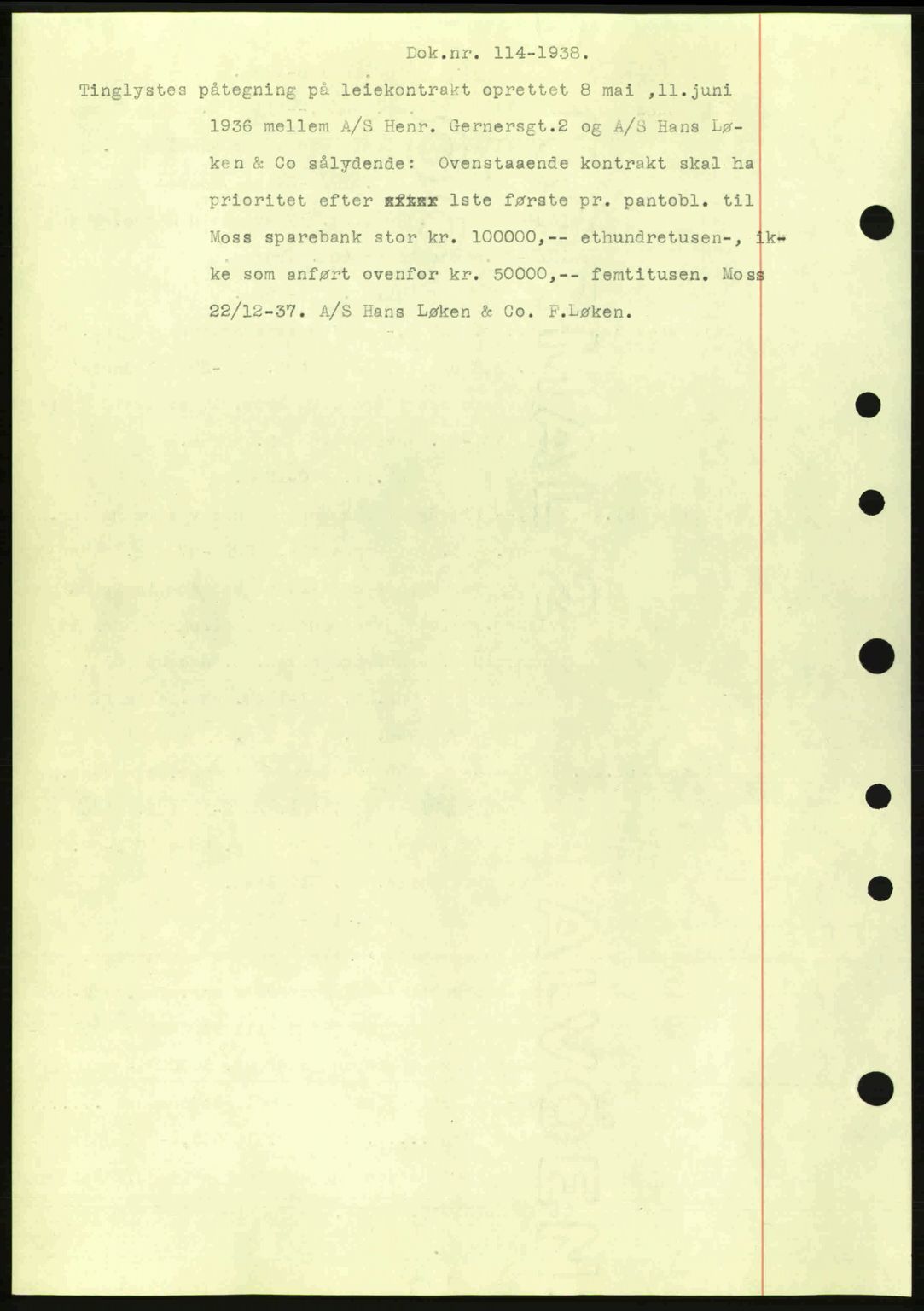 Moss sorenskriveri, SAO/A-10168: Pantebok nr. B4, 1937-1938, Dagboknr: 114/1938