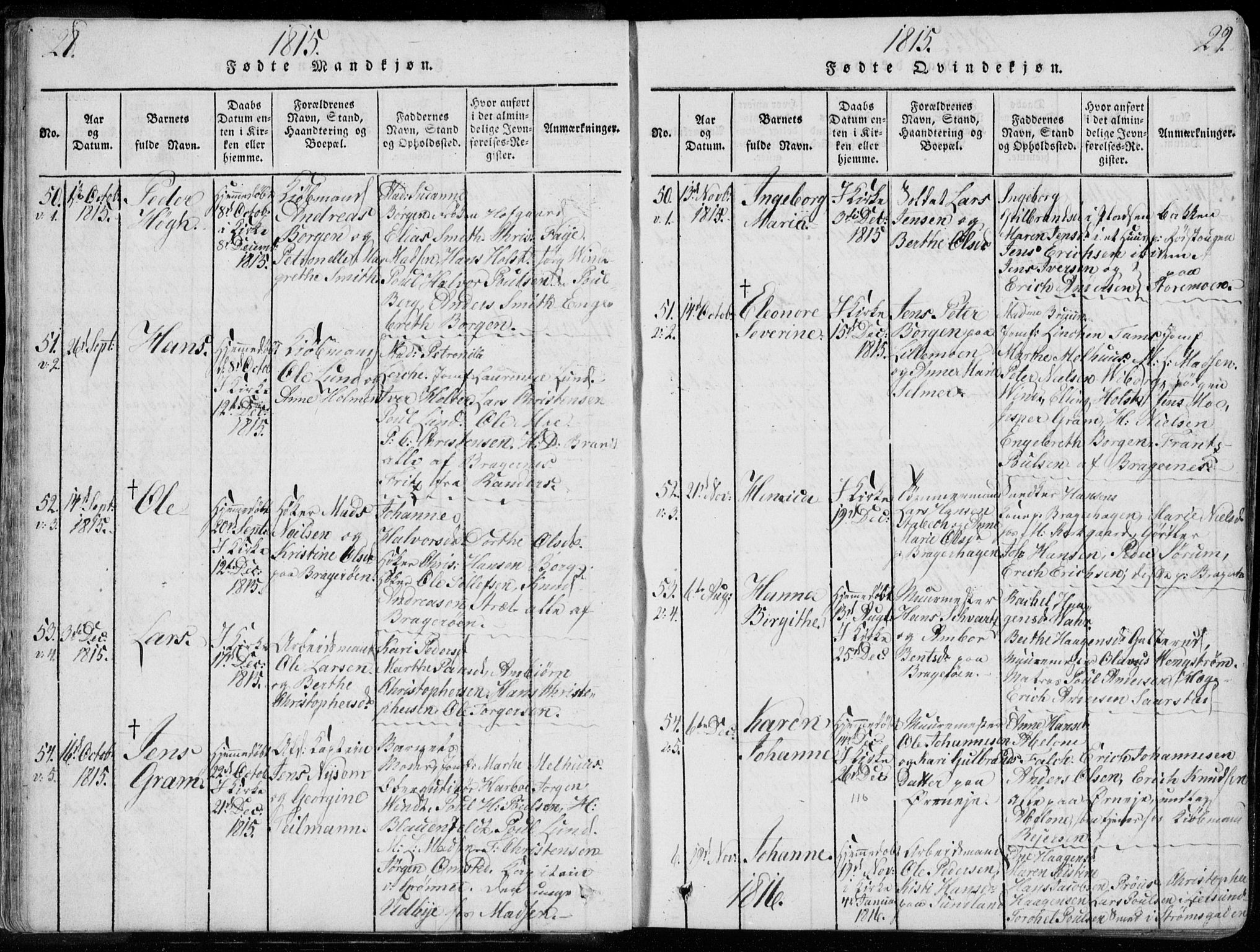 Bragernes kirkebøker, SAKO/A-6/F/Fa/L0007: Ministerialbok nr. I 7, 1815-1829, s. 28-29