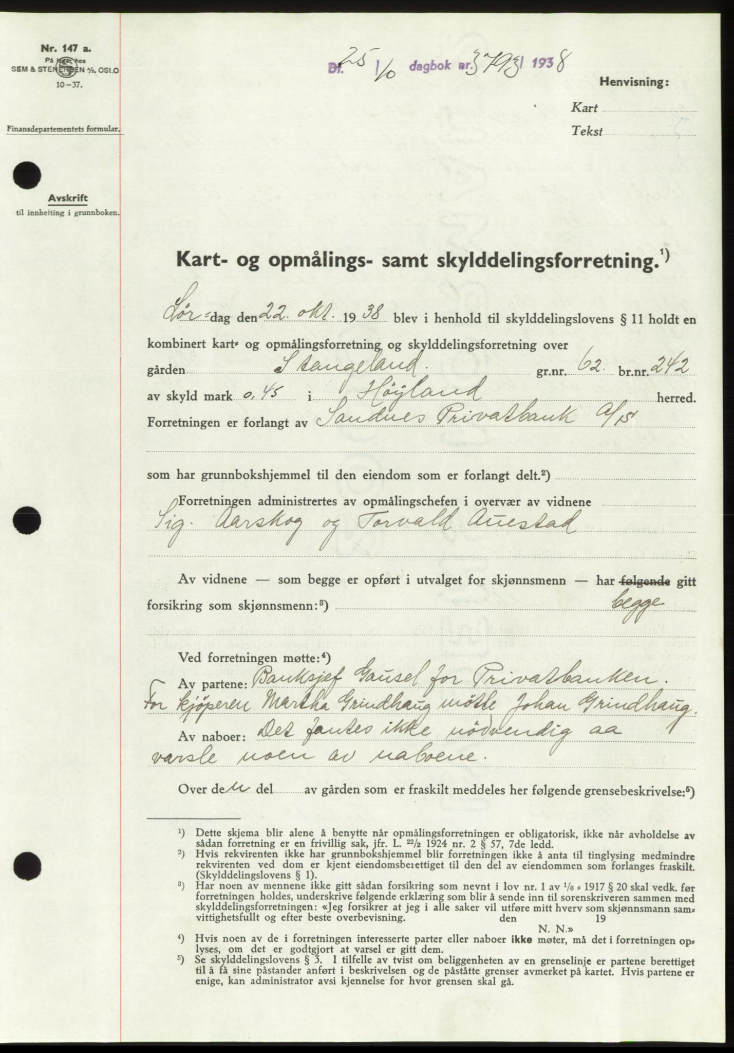 Jæren sorenskriveri, SAST/A-100310/03/G/Gba/L0072: Pantebok, 1938-1938, Dagboknr: 3793/1938