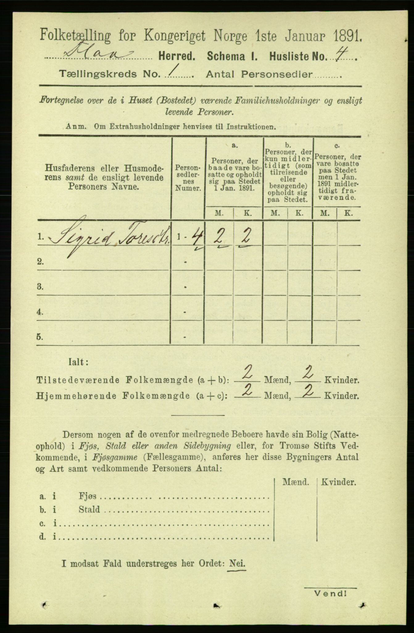 RA, Folketelling 1891 for 1652 Flå herred, 1891, s. 14