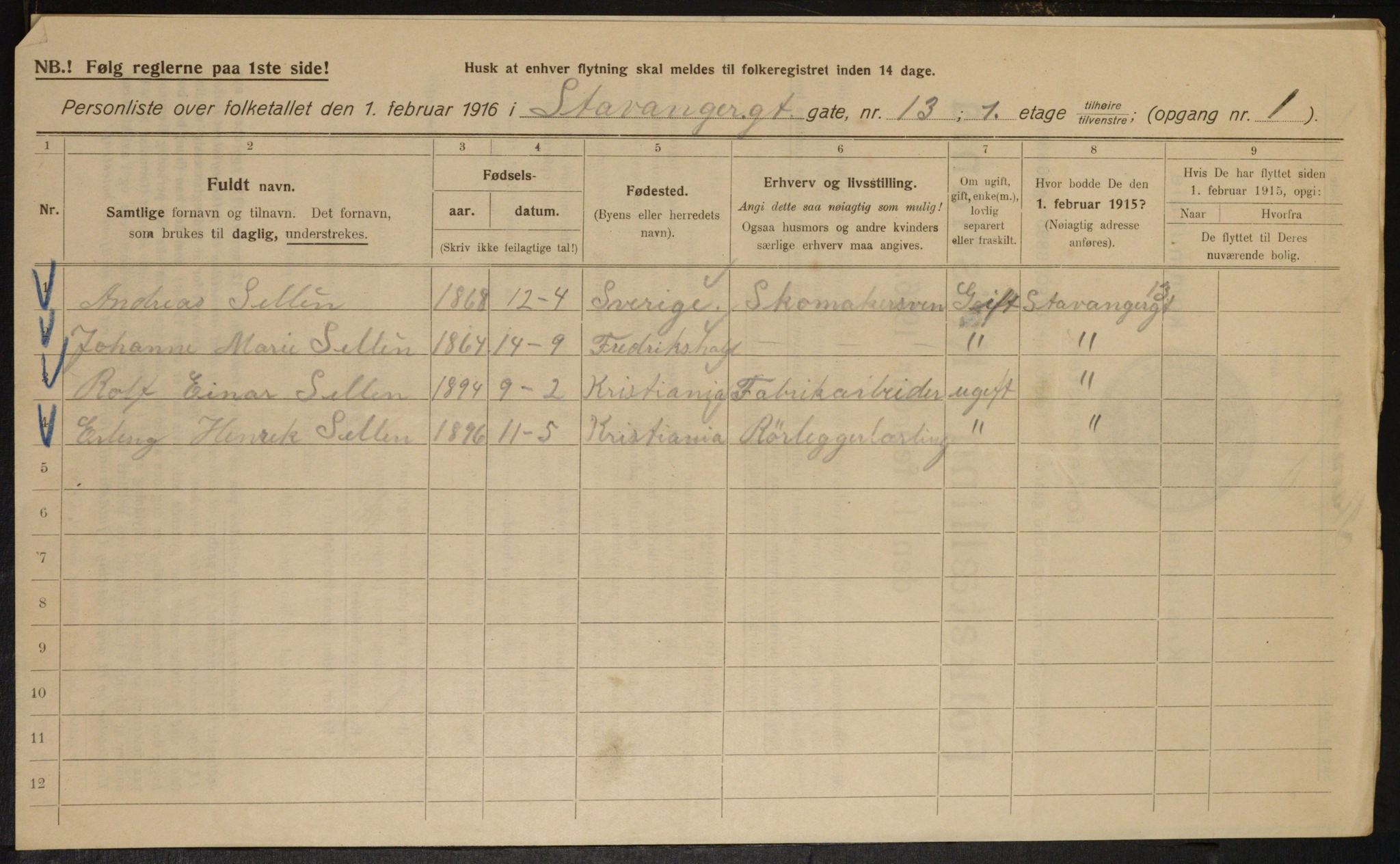 OBA, Kommunal folketelling 1.2.1916 for Kristiania, 1916, s. 103494