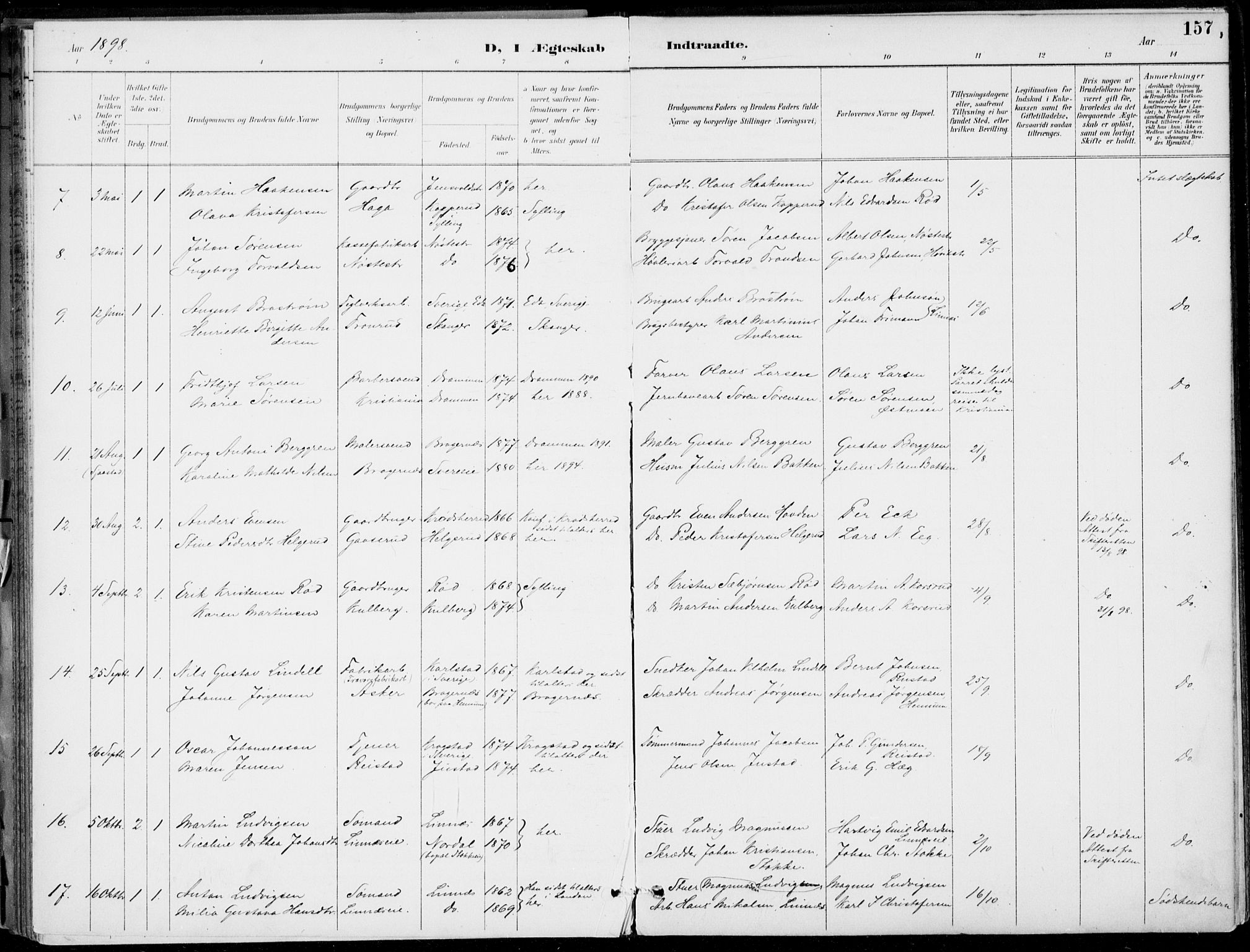Lier kirkebøker, AV/SAKO-A-230/F/Fa/L0016: Ministerialbok nr. I 16, 1895-1900, s. 157