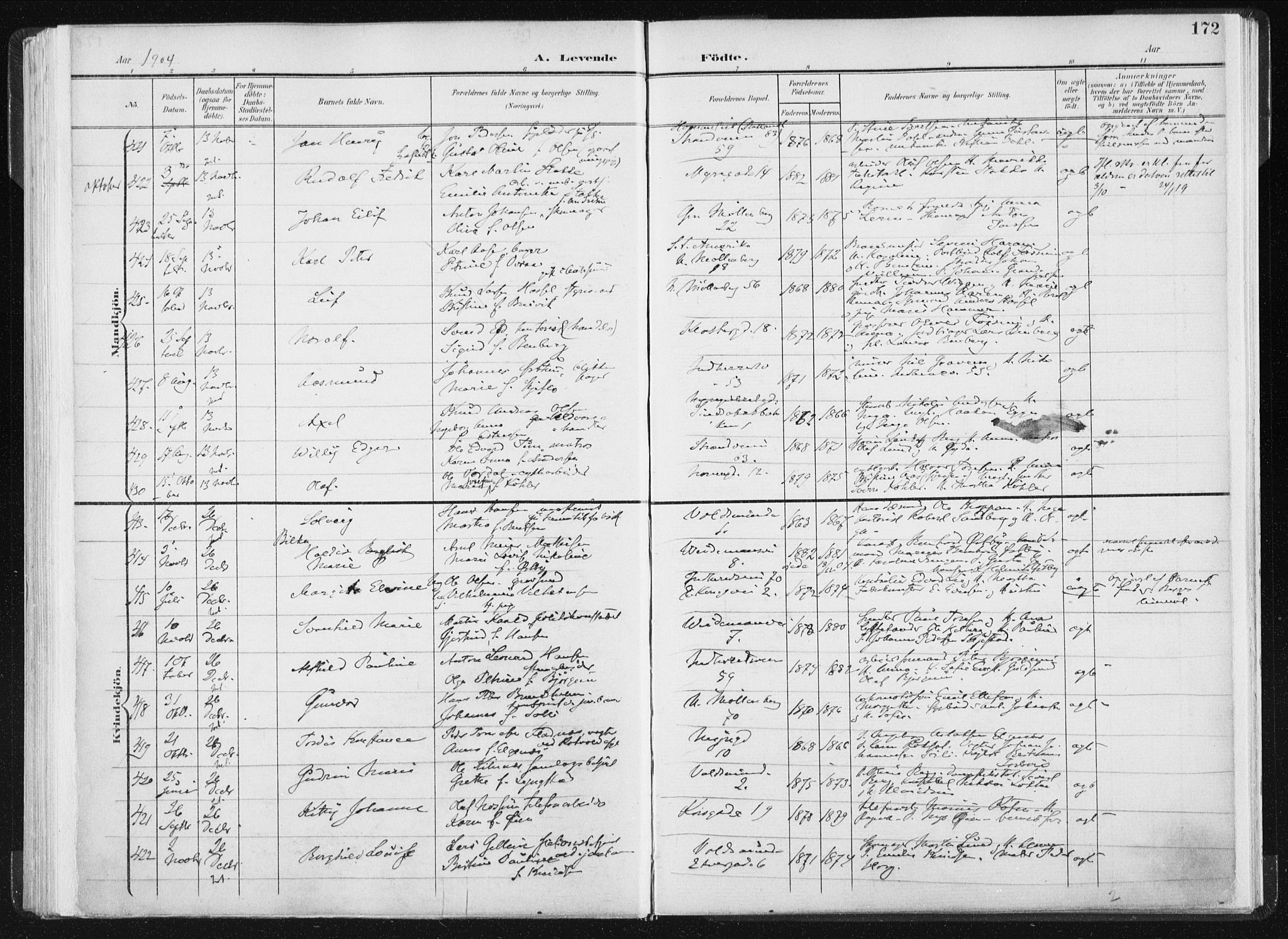 Ministerialprotokoller, klokkerbøker og fødselsregistre - Sør-Trøndelag, SAT/A-1456/604/L0199: Ministerialbok nr. 604A20I, 1901-1906, s. 172