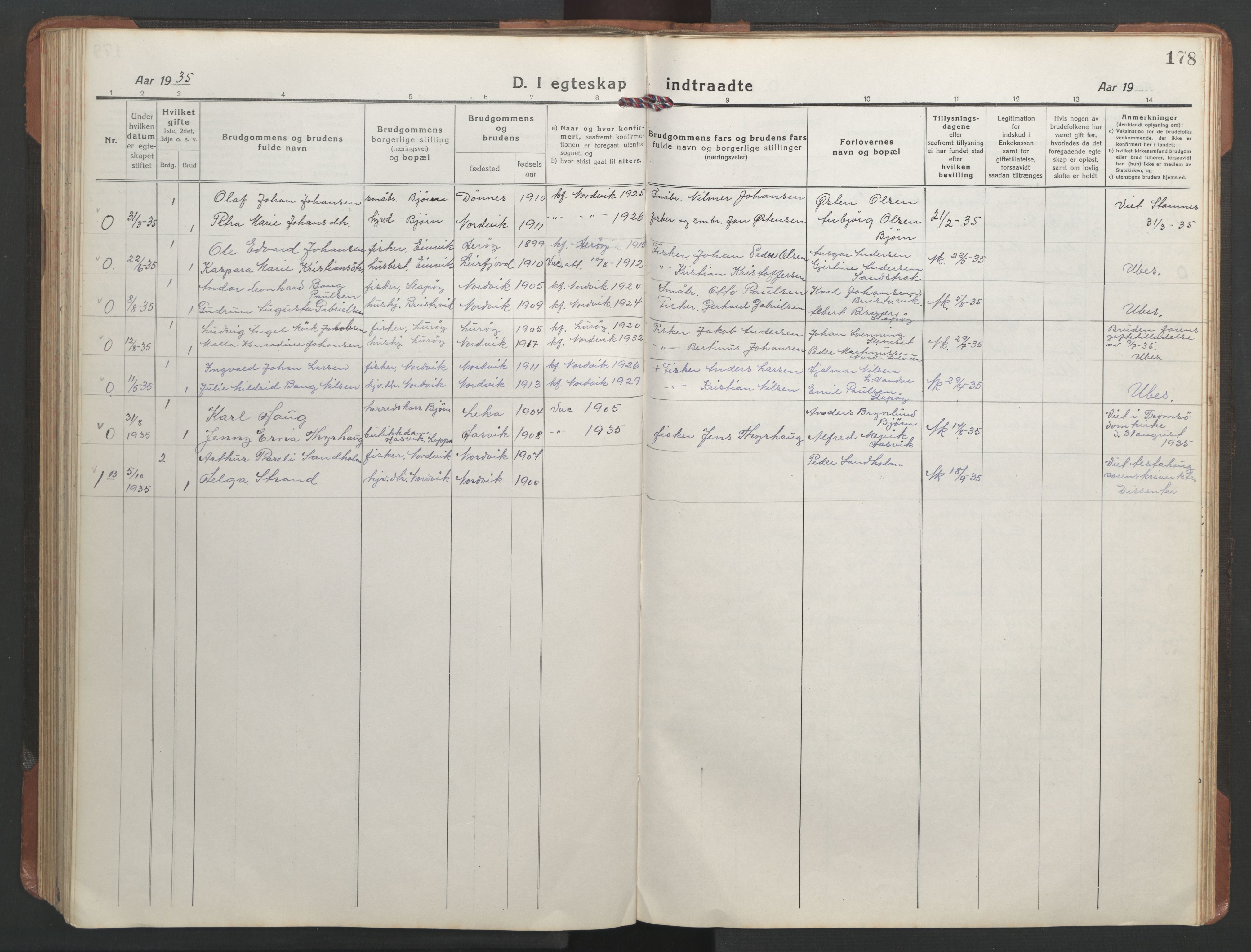 Ministerialprotokoller, klokkerbøker og fødselsregistre - Nordland, AV/SAT-A-1459/836/L0539: Klokkerbok nr. 836C03, 1917-1949, s. 178