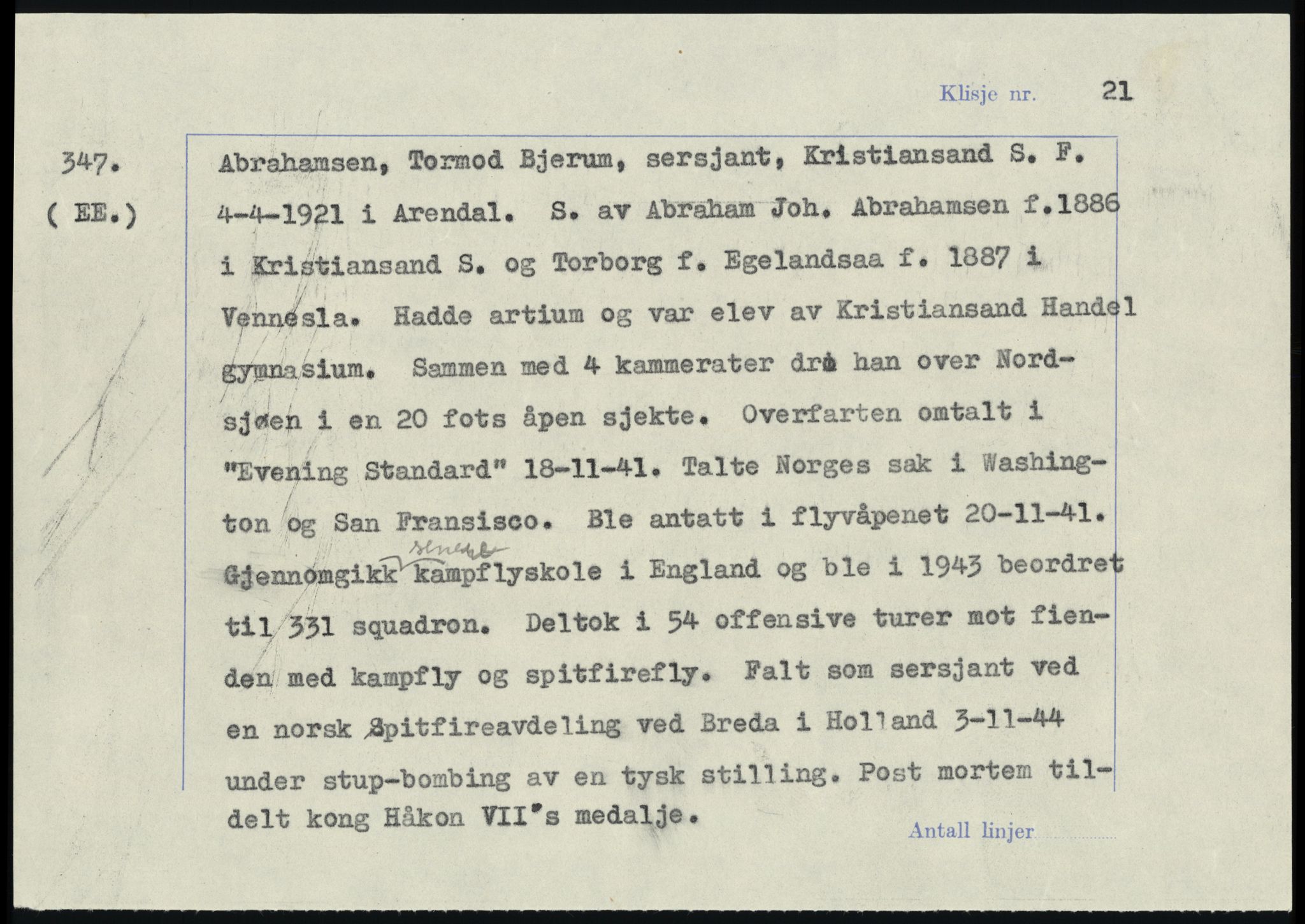 Sosialdepartementet, Våre Falne, RA/S-1708/E/Ee/L0025: Personmapper: Abelsen 01 - Amundsen, H. 65, 1945-1951, s. 367