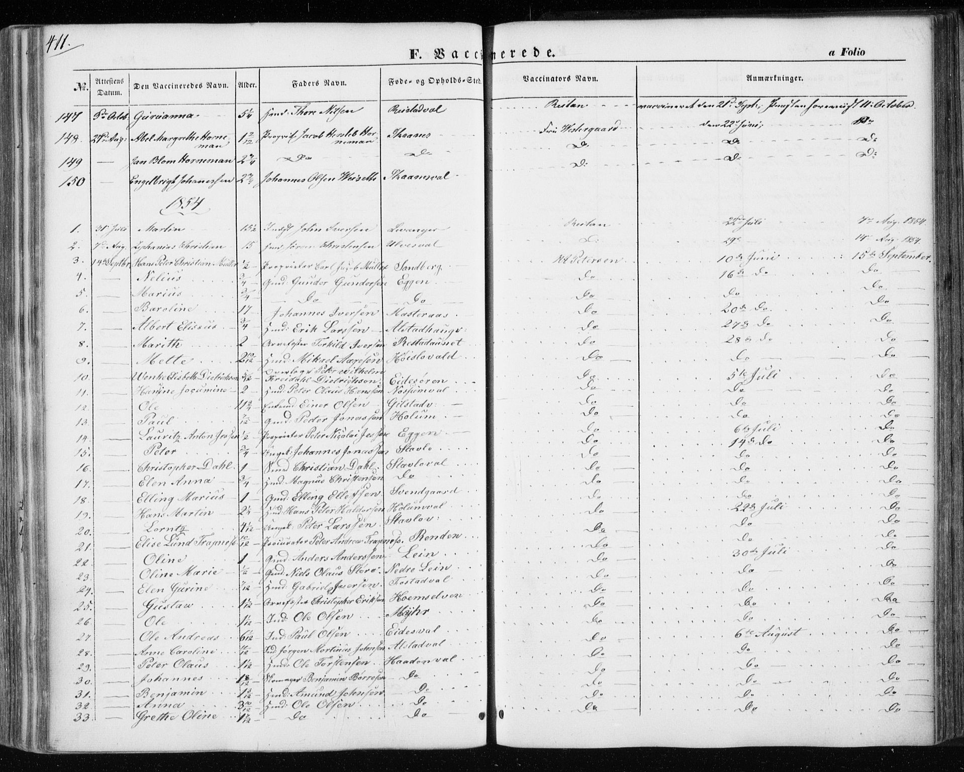 Ministerialprotokoller, klokkerbøker og fødselsregistre - Nord-Trøndelag, SAT/A-1458/717/L0154: Ministerialbok nr. 717A07 /1, 1850-1862, s. 411