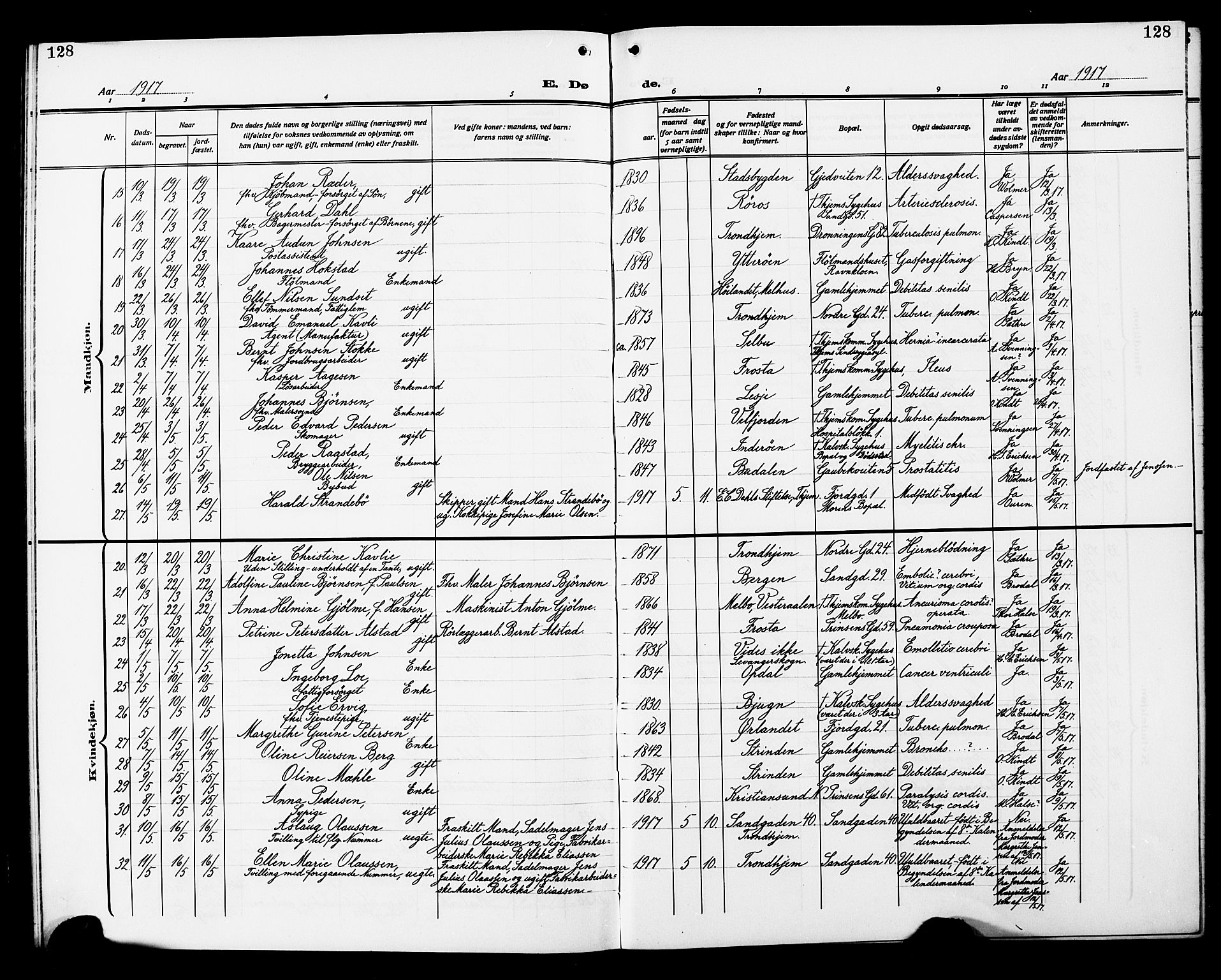 Ministerialprotokoller, klokkerbøker og fødselsregistre - Sør-Trøndelag, AV/SAT-A-1456/602/L0147: Klokkerbok nr. 602C15, 1911-1924, s. 128