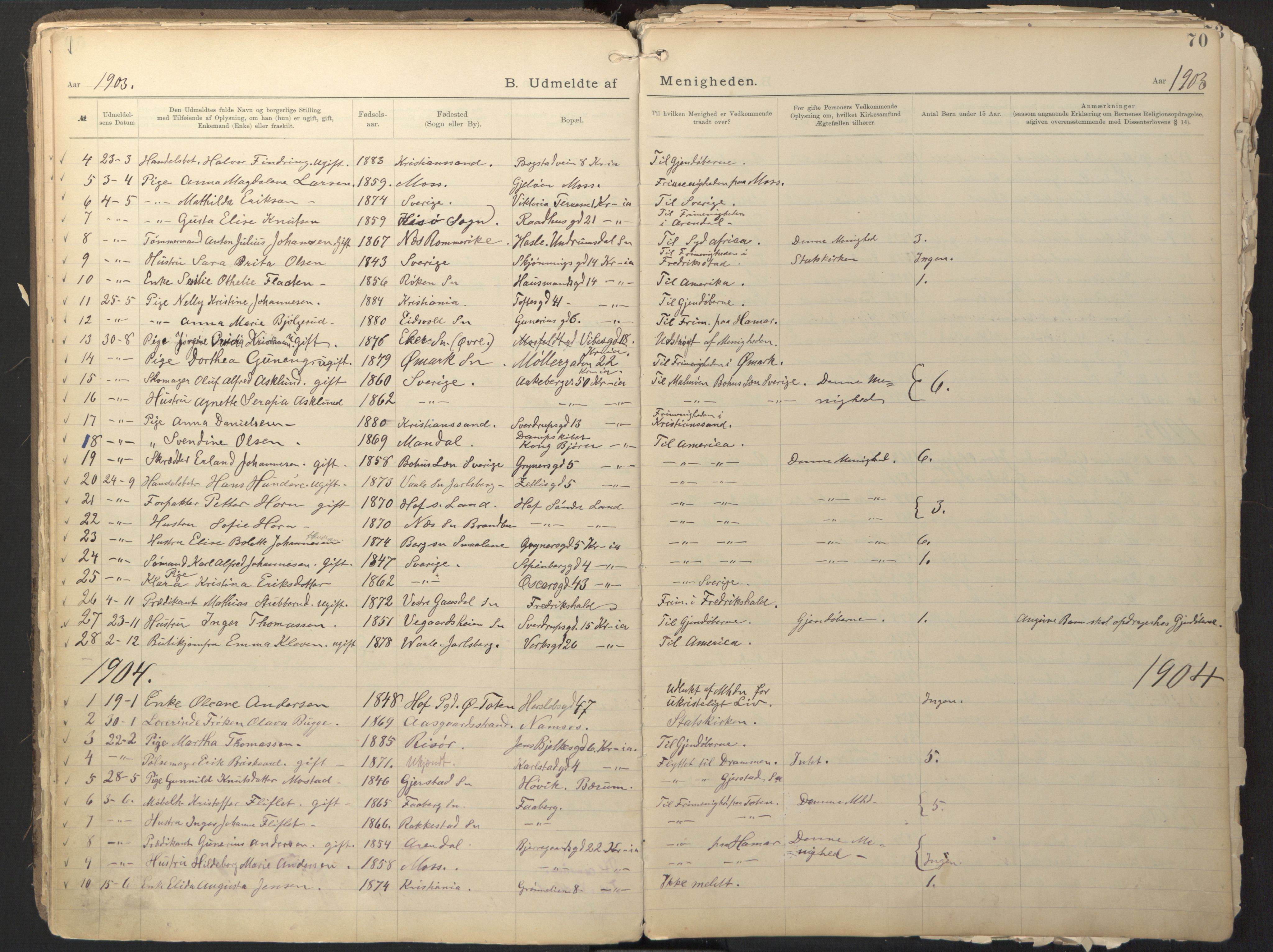 Den evangelisk-lutherske frikirke østre menighet, Oslo, AV/SAO-PAO-0245/F/L0002: Dissenterprotokoll nr. 2, 1892-1936, s. 70