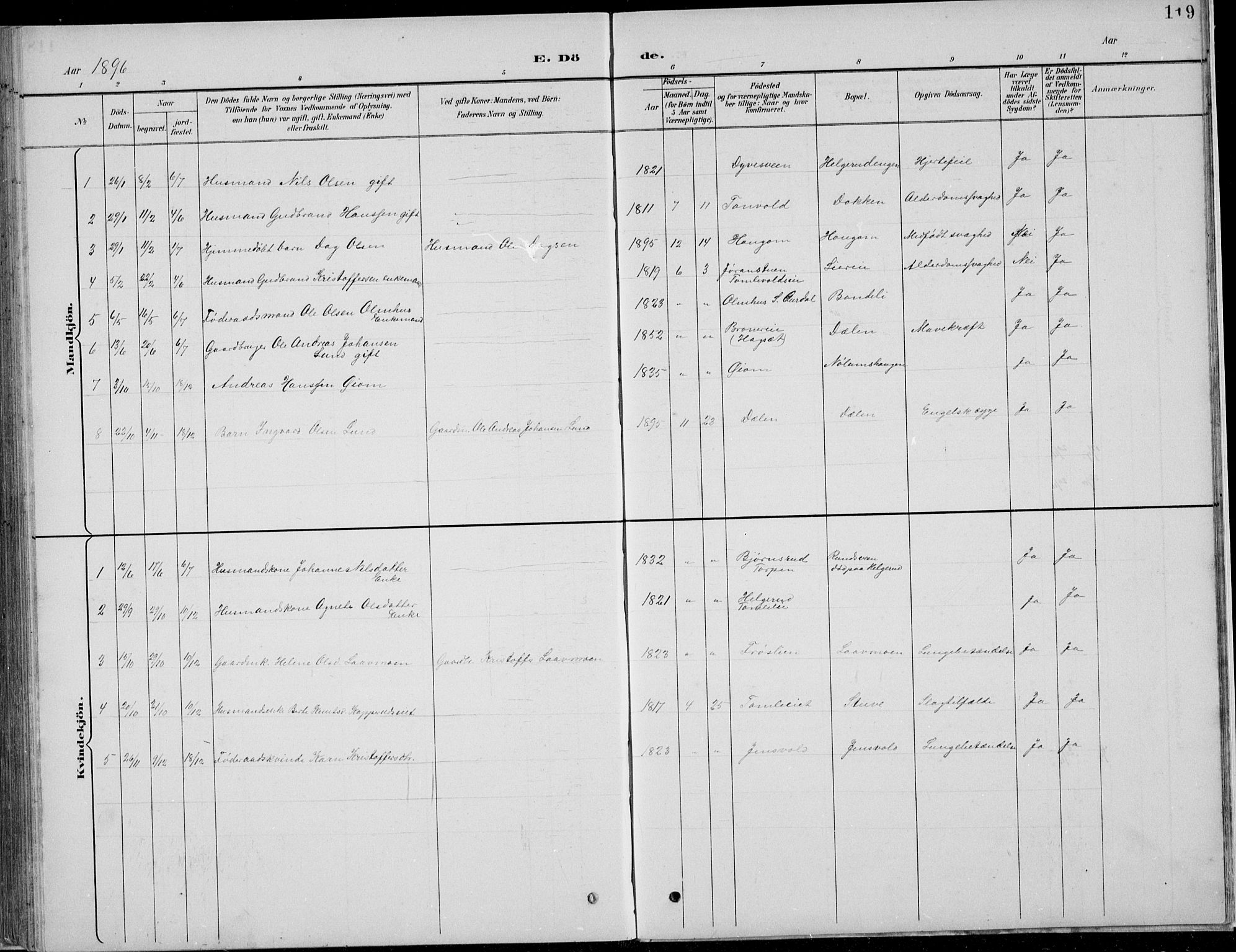 Nordre Land prestekontor, SAH/PREST-124/H/Ha/Hab/L0013: Klokkerbok nr. 13, 1891-1904, s. 119