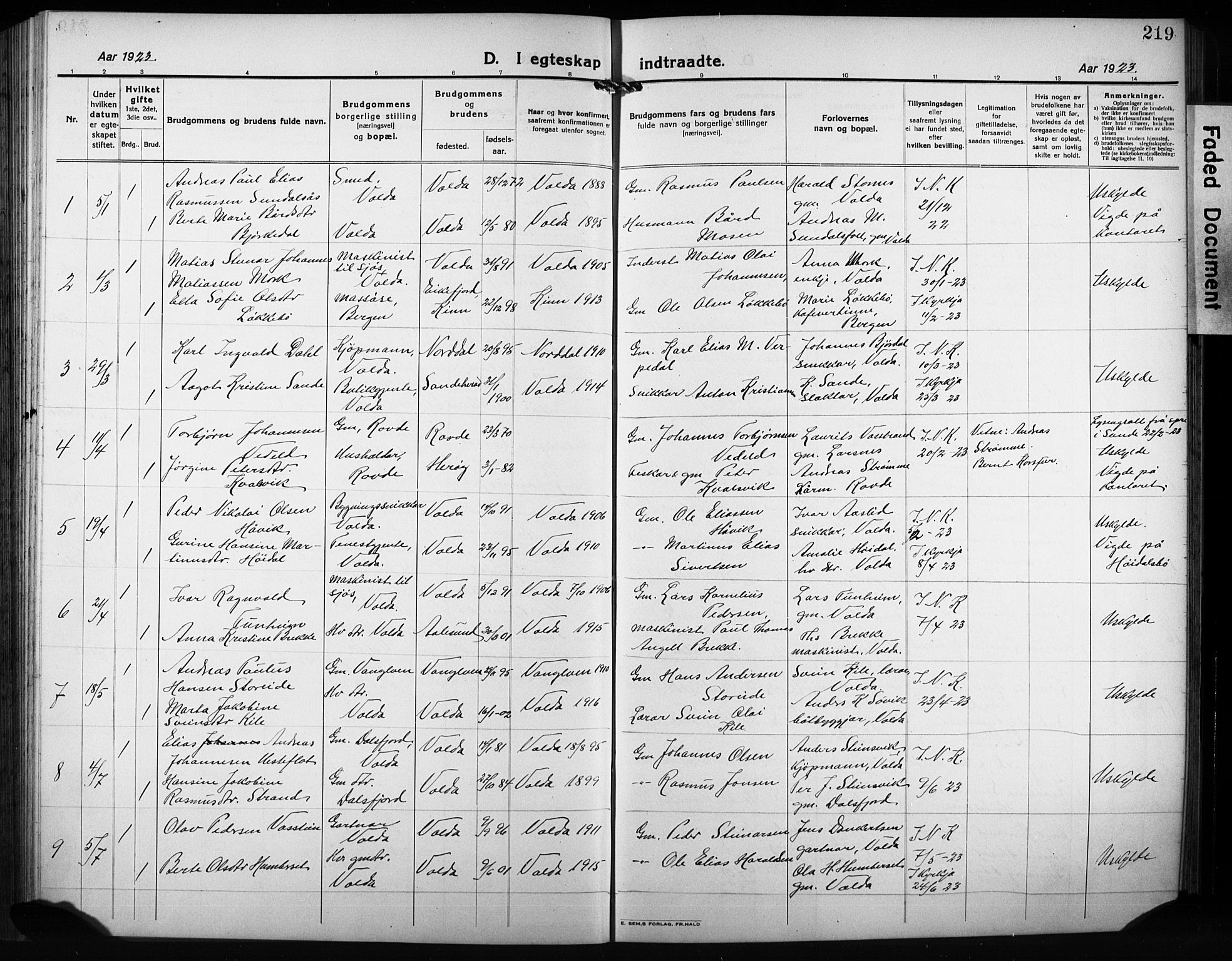 Ministerialprotokoller, klokkerbøker og fødselsregistre - Møre og Romsdal, SAT/A-1454/511/L0160: Klokkerbok nr. 511C06, 1920-1932, s. 219