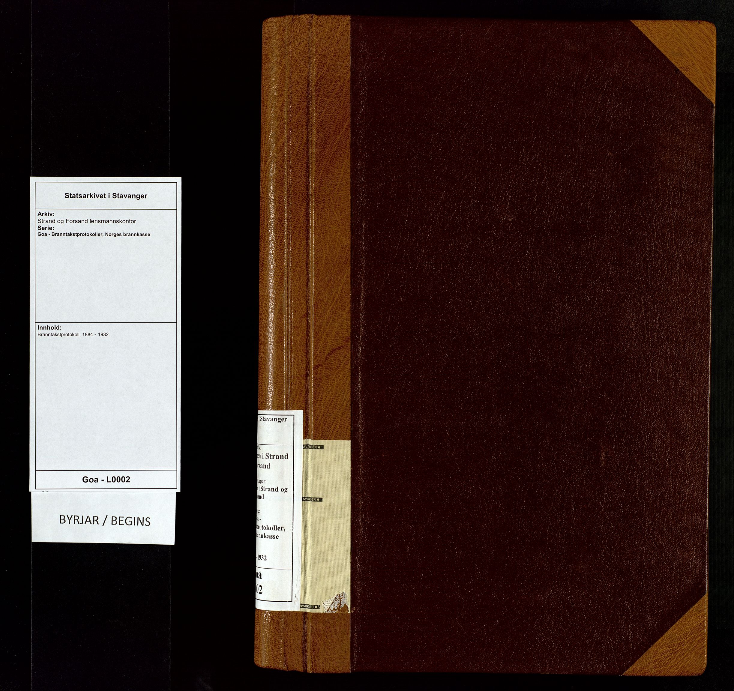 Strand og Forsand lensmannskontor, AV/SAST-A-100451/Goa/L0002: Branntakstprotokoll, 1884-1932