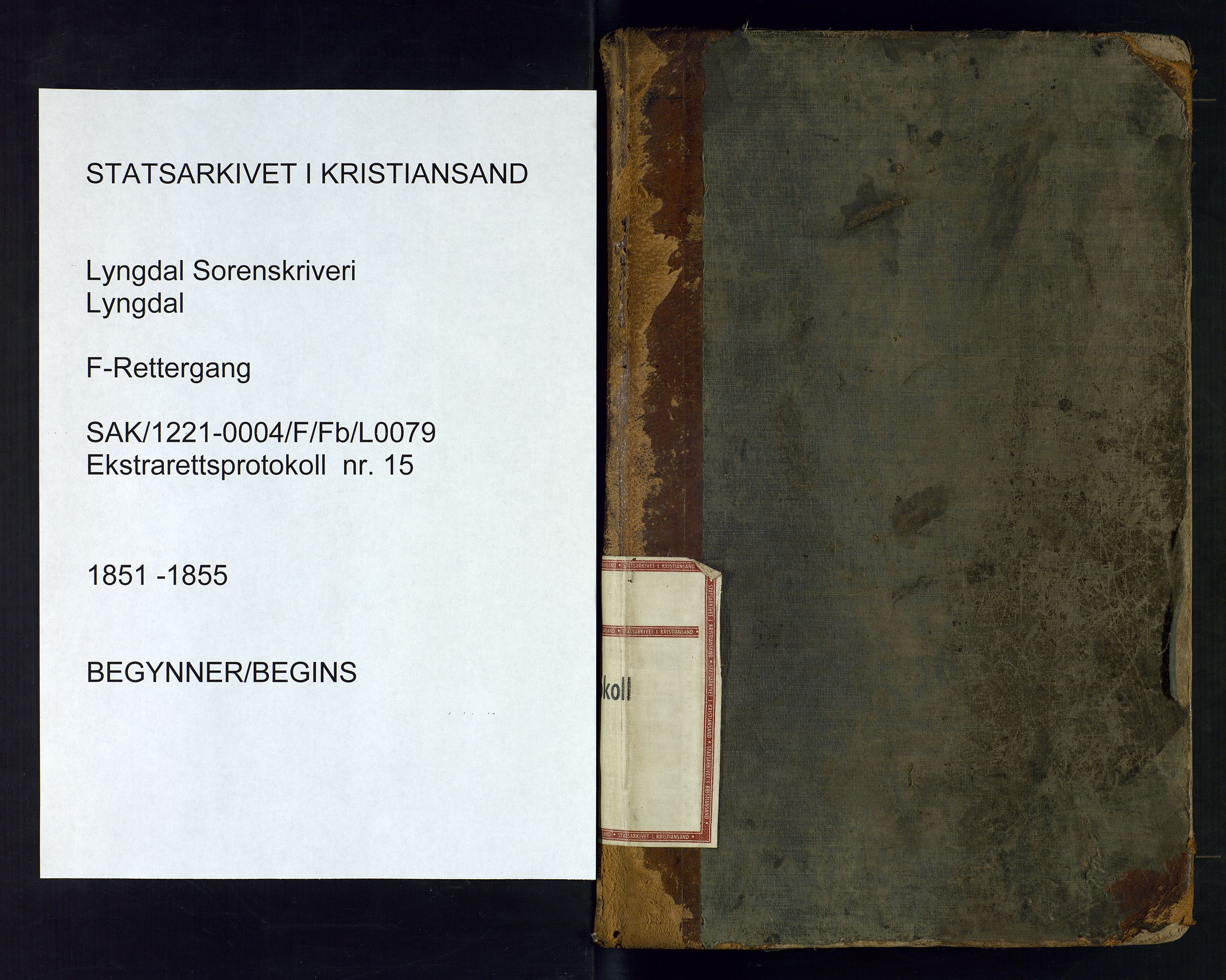 Lyngdal sorenskriveri, SAK/1221-0004/F/Fb/L0079: Ekstrarettsprotokoll nr. 15, 1851-1855