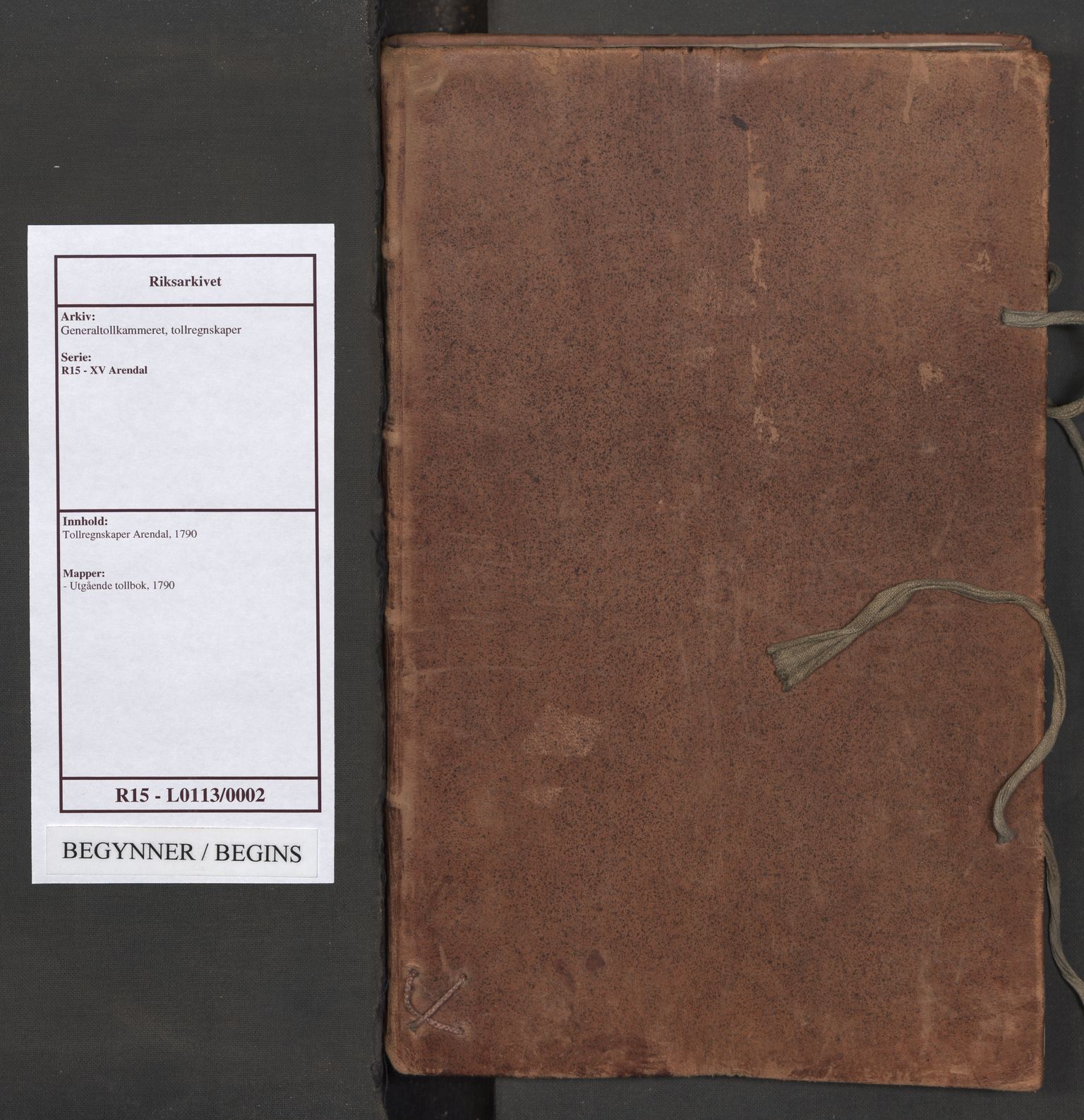 Generaltollkammeret, tollregnskaper, RA/EA-5490/R15/L0113/0002: Tollregnskaper Arendal / Utgående tollbok, 1790