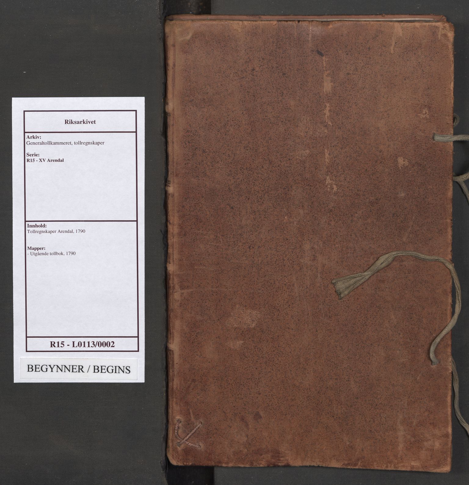 Generaltollkammeret, tollregnskaper, AV/RA-EA-5490/R15/L0113/0002: Tollregnskaper Arendal / Utgående tollbok, 1790
