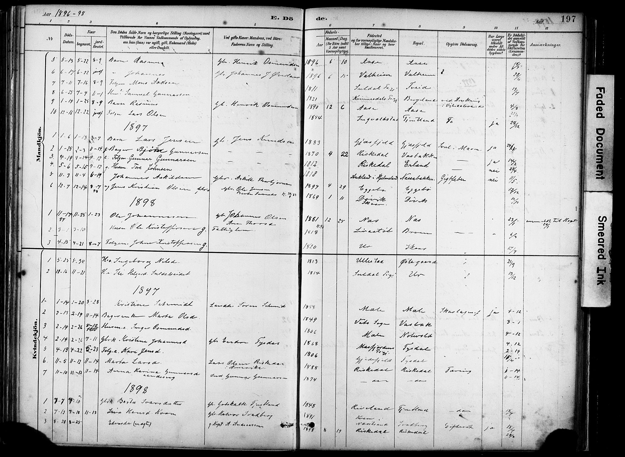 Hjelmeland sokneprestkontor, AV/SAST-A-101843/02/A/L0001: Ministerialbok nr. A 16, 1887-1926, s. 197