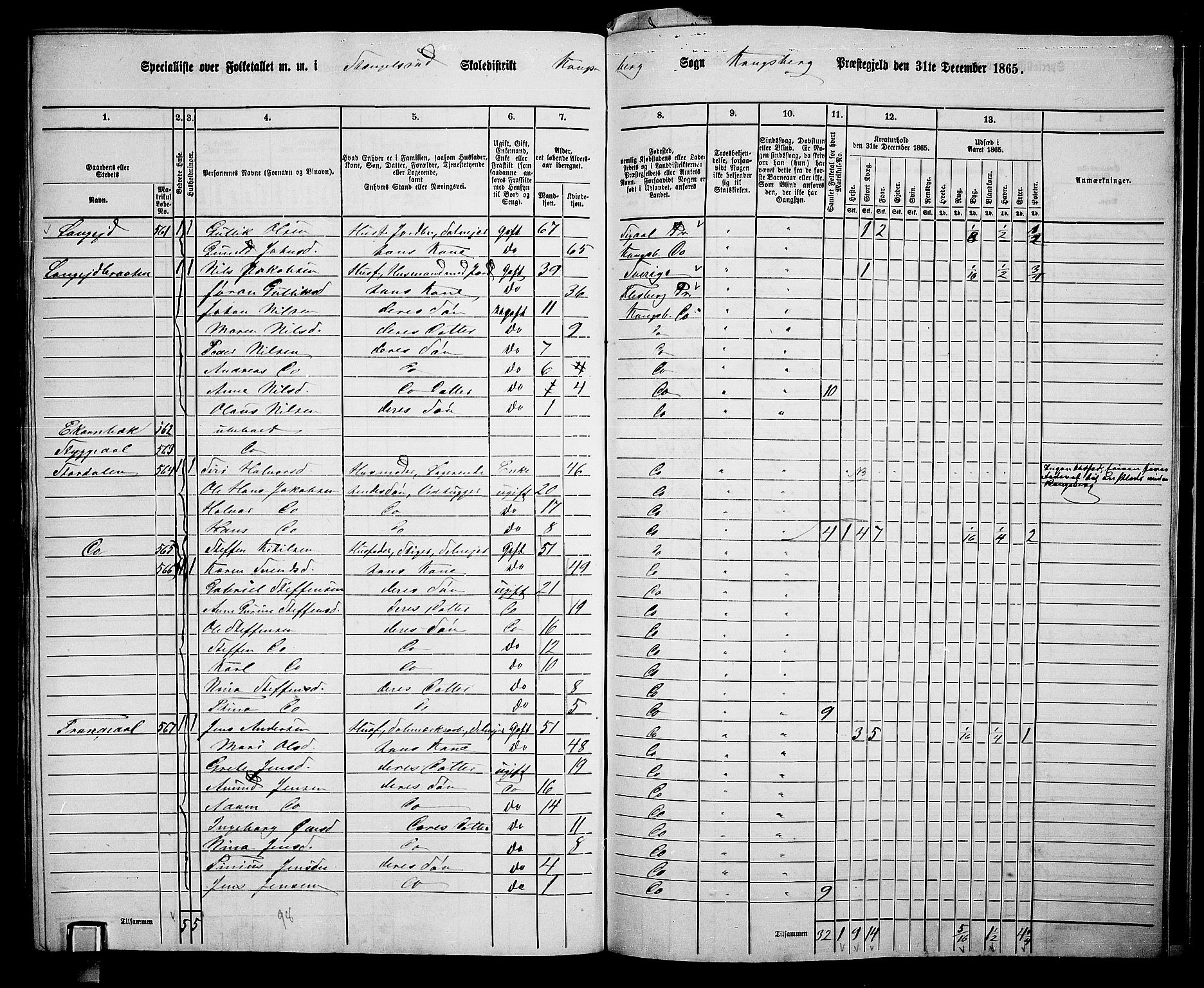 RA, Folketelling 1865 for 0692L Kongsberg prestegjeld, Kongsberg landsokn, 1865, s. 7