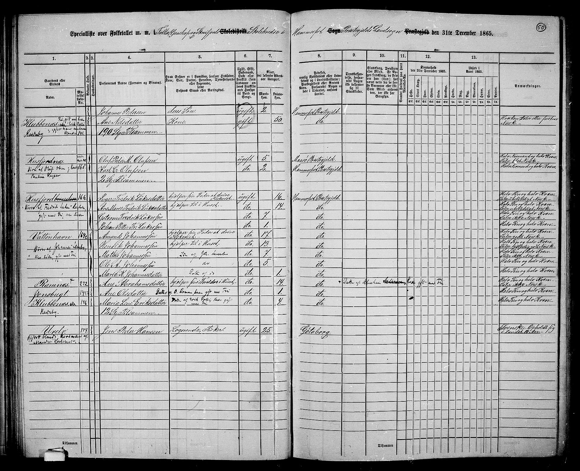 RA, Folketelling 1865 for 2016L Hammerfest prestegjeld, Hammerfest landsokn, 1865, s. 48