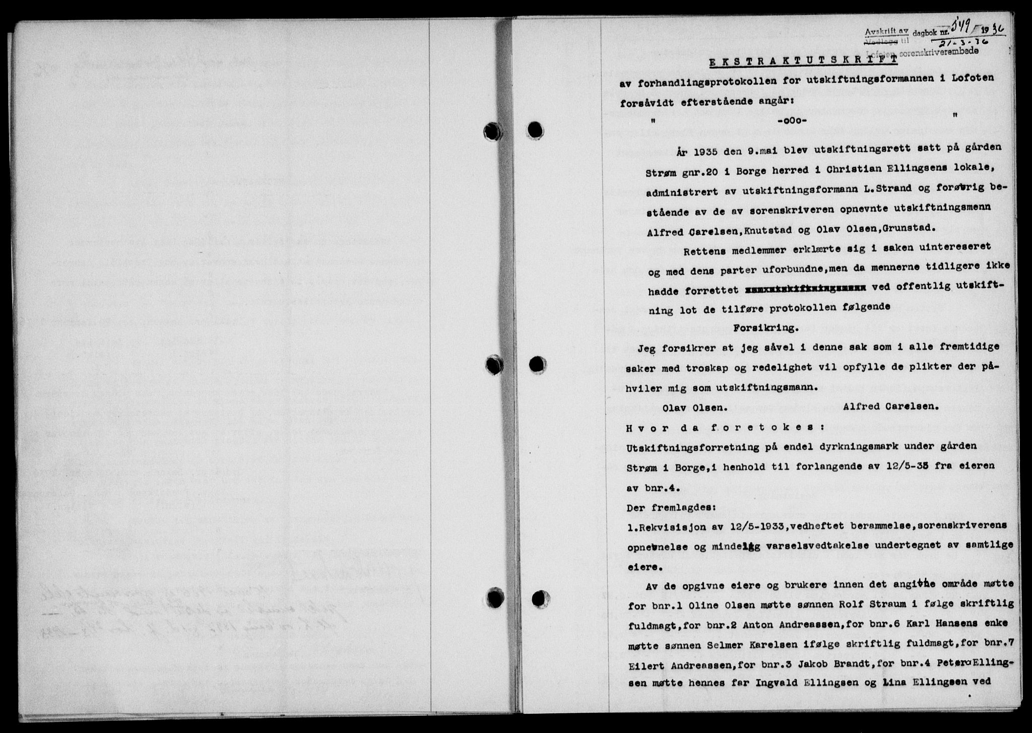 Lofoten sorenskriveri, SAT/A-0017/1/2/2C/L0033b: Pantebok nr. 33b, 1936-1936, Dagboknr: 549/1936