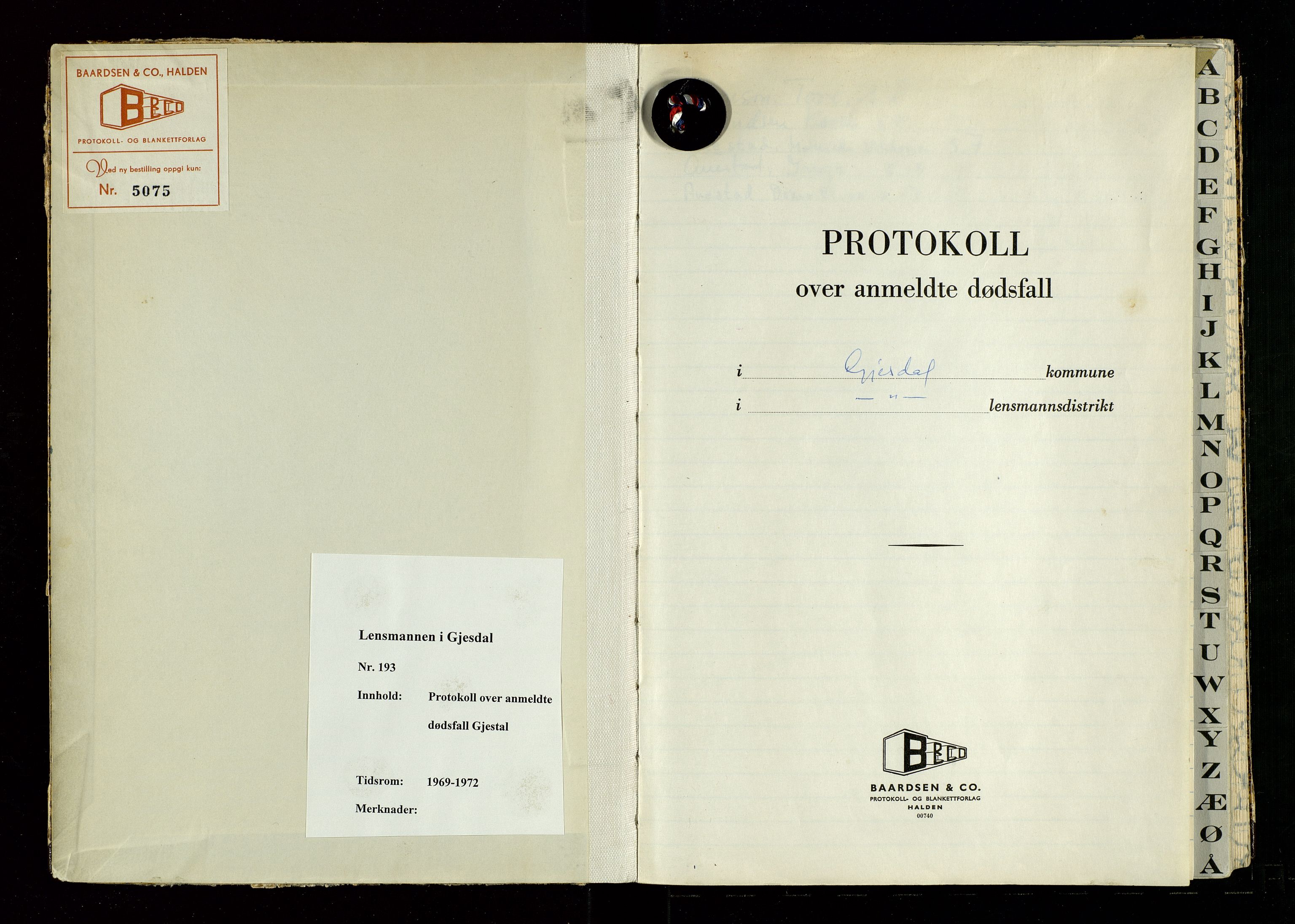 Gjesdal lensmannskontor, AV/SAST-A-100441/Gga/L0006: Dødsfallprotokoll, 1969-1972