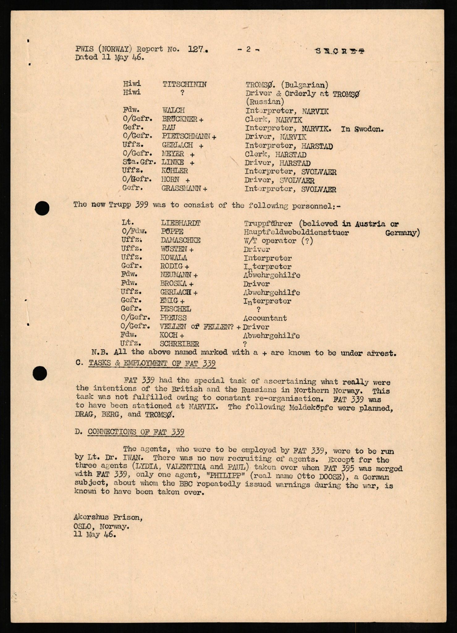 Forsvaret, Forsvarets overkommando II, AV/RA-RAFA-3915/D/Db/L0009: CI Questionaires. Tyske okkupasjonsstyrker i Norge. Tyskere., 1945-1946, s. 414