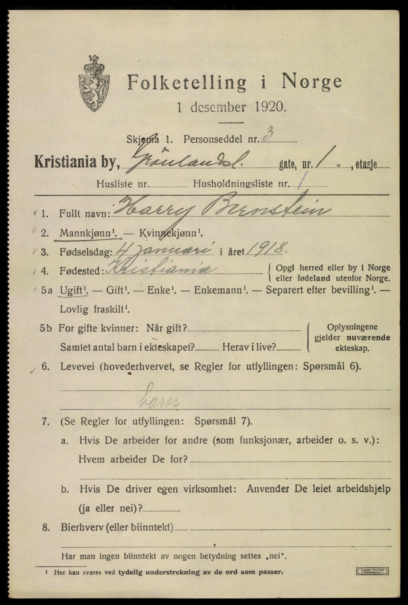 SAO, Folketelling 1920 for 0301 Kristiania kjøpstad, 1920, s. 255751