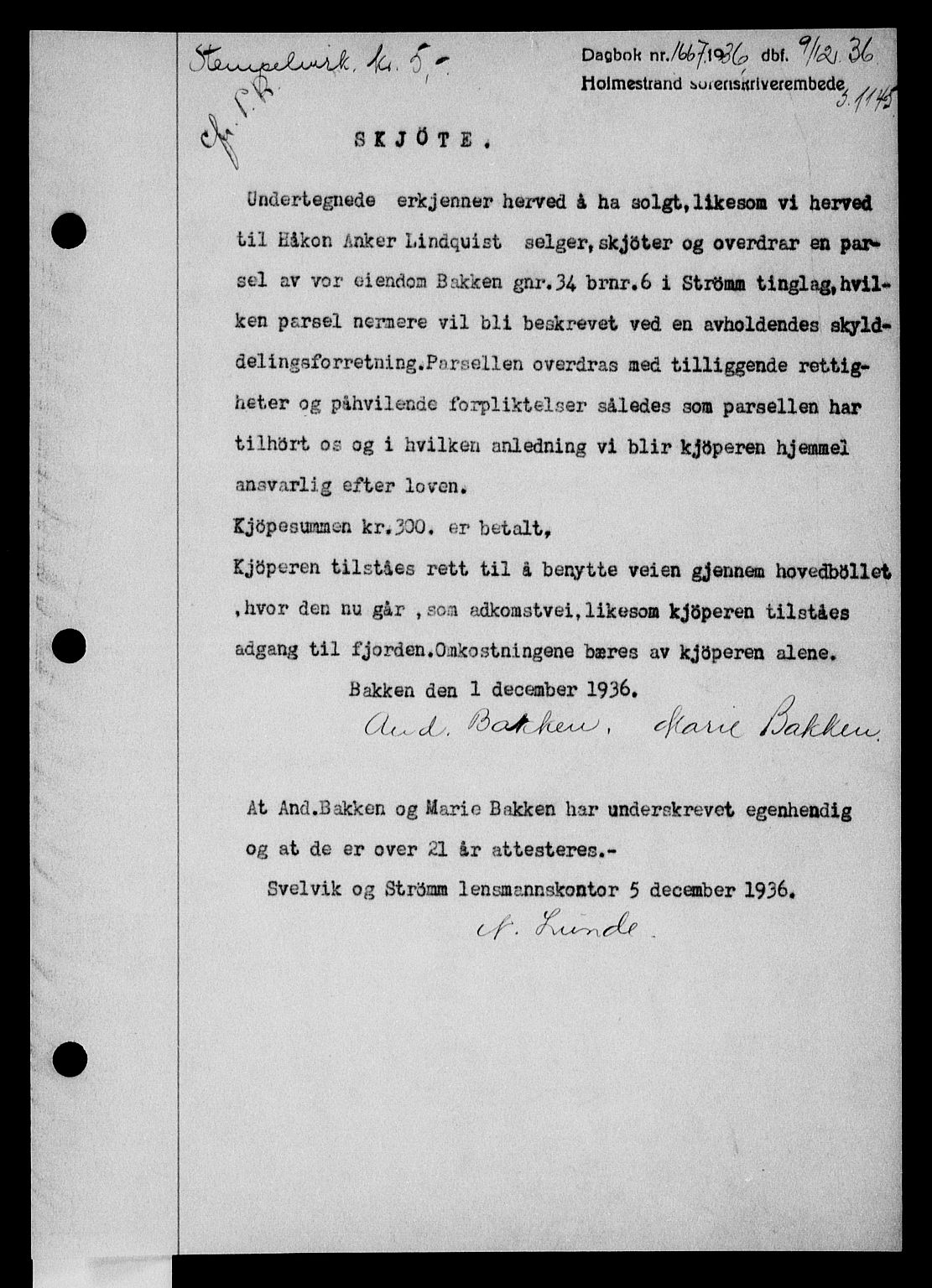 Holmestrand sorenskriveri, SAKO/A-67/G/Ga/Gaa/L0047: Pantebok nr. A-47, 1936-1936, Dagboknr: 1667/1936