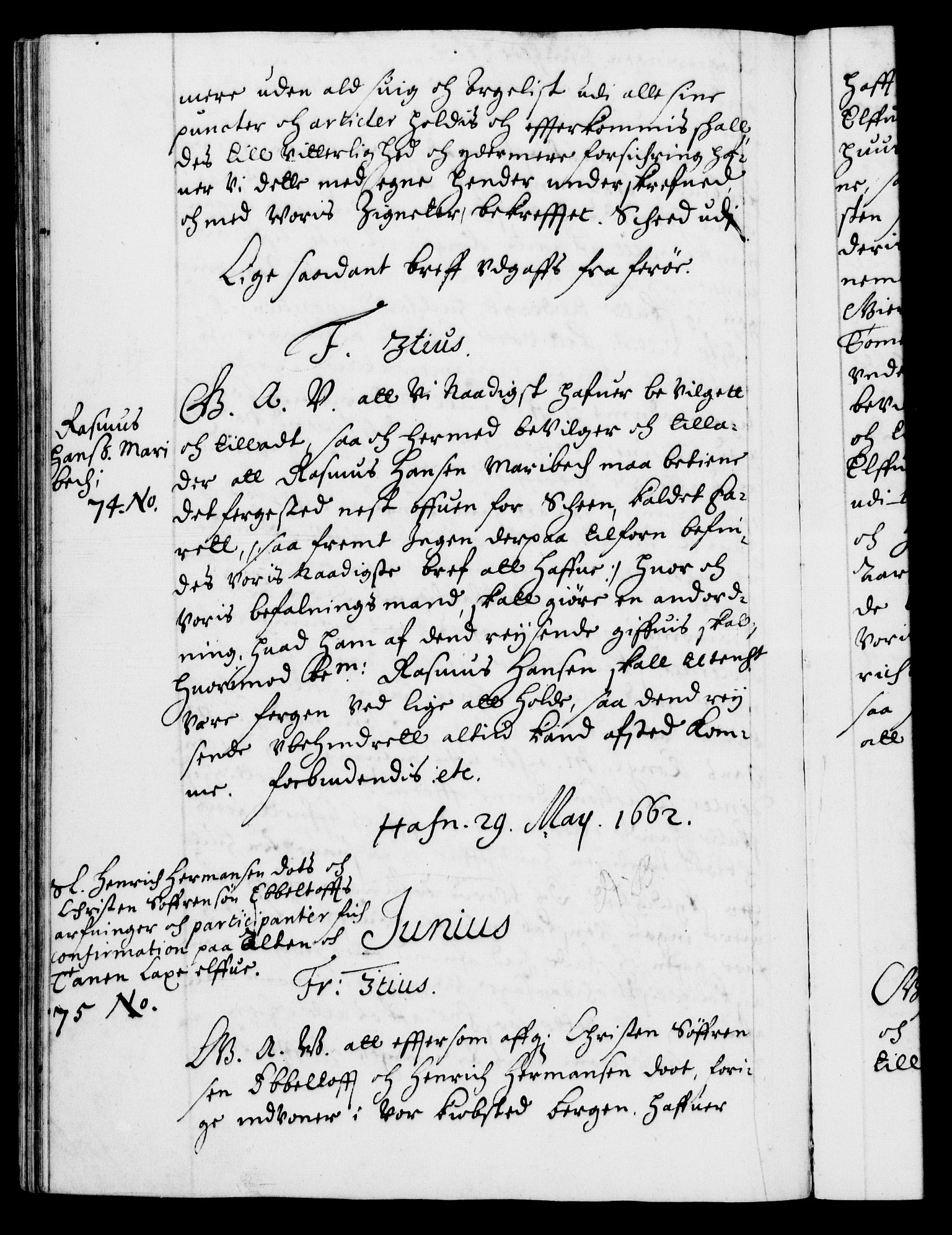 Danske Kanselli 1572-1799, RA/EA-3023/F/Fc/Fca/Fcaa/L0010: Norske registre (mikrofilm), 1660-1670, s. 215b
