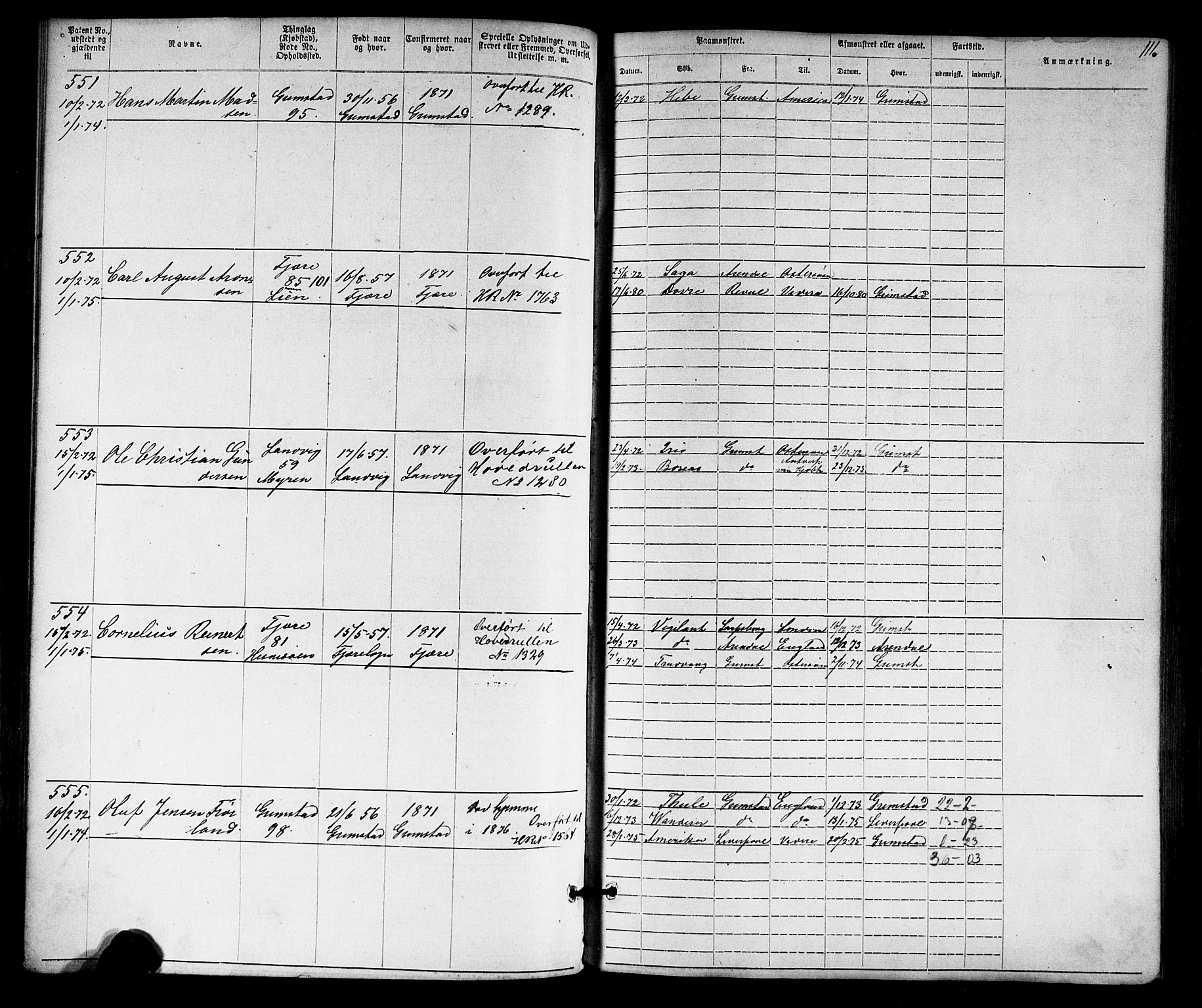 Grimstad mønstringskrets, SAK/2031-0013/F/Fa/L0005: Annotasjonsrulle nr 1-1910 med register, V-18, 1870-1892, s. 138