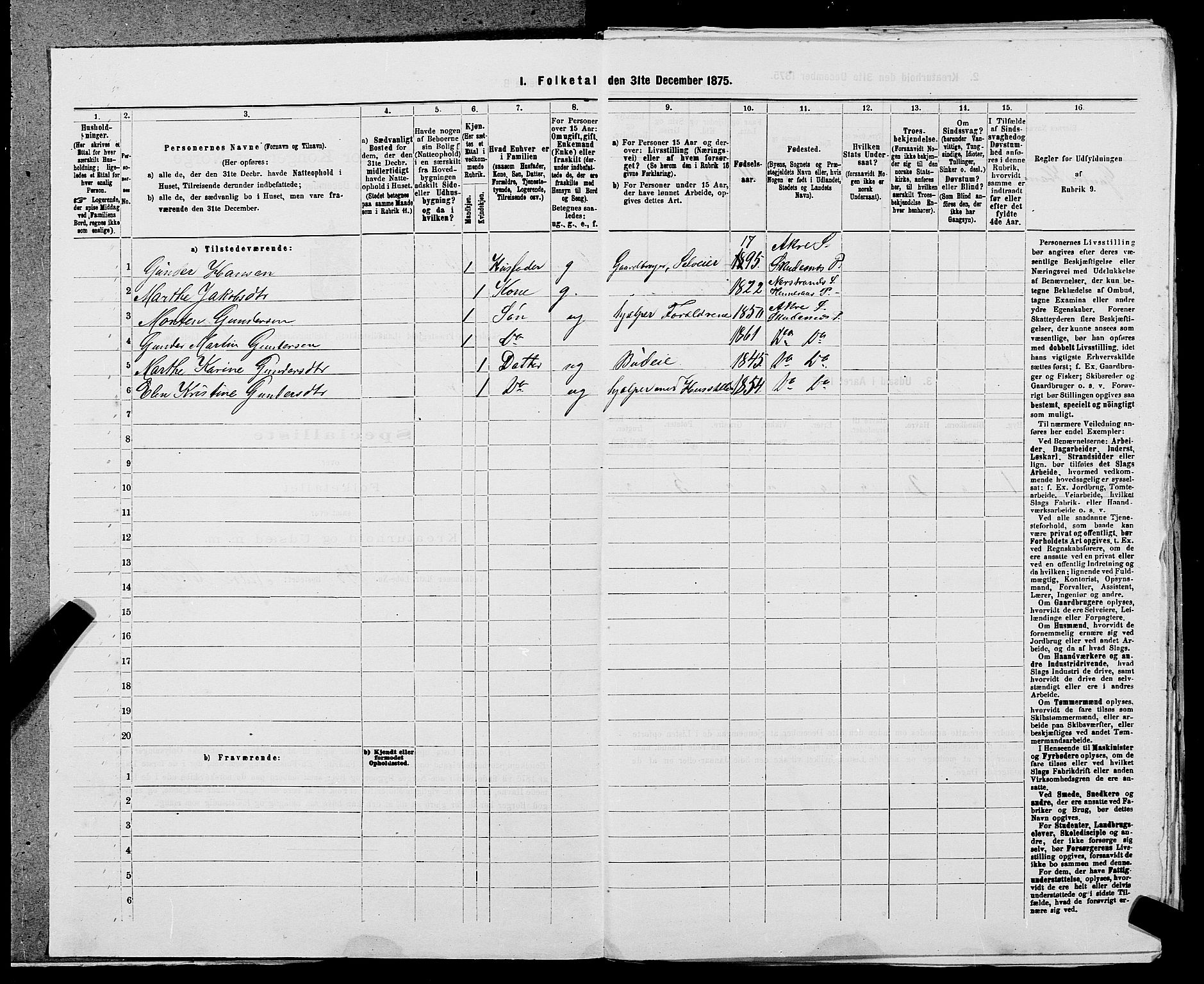 SAST, Folketelling 1875 for 1150L Skudenes prestegjeld, Falnes sokn, Åkra sokn og Ferkingstad sokn, 1875, s. 710