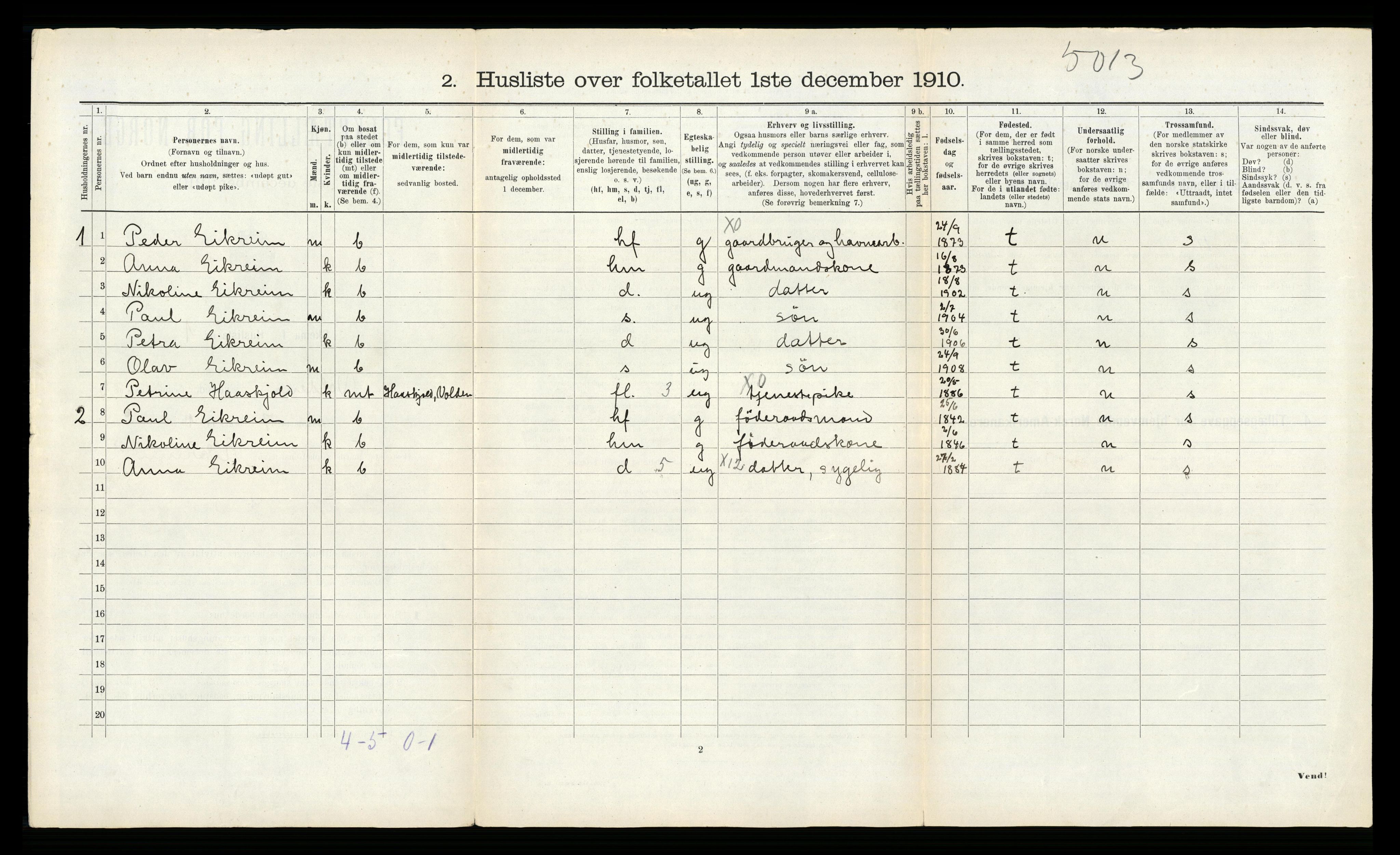 RA, Folketelling 1910 for 1519 Volda herred, 1910, s. 153