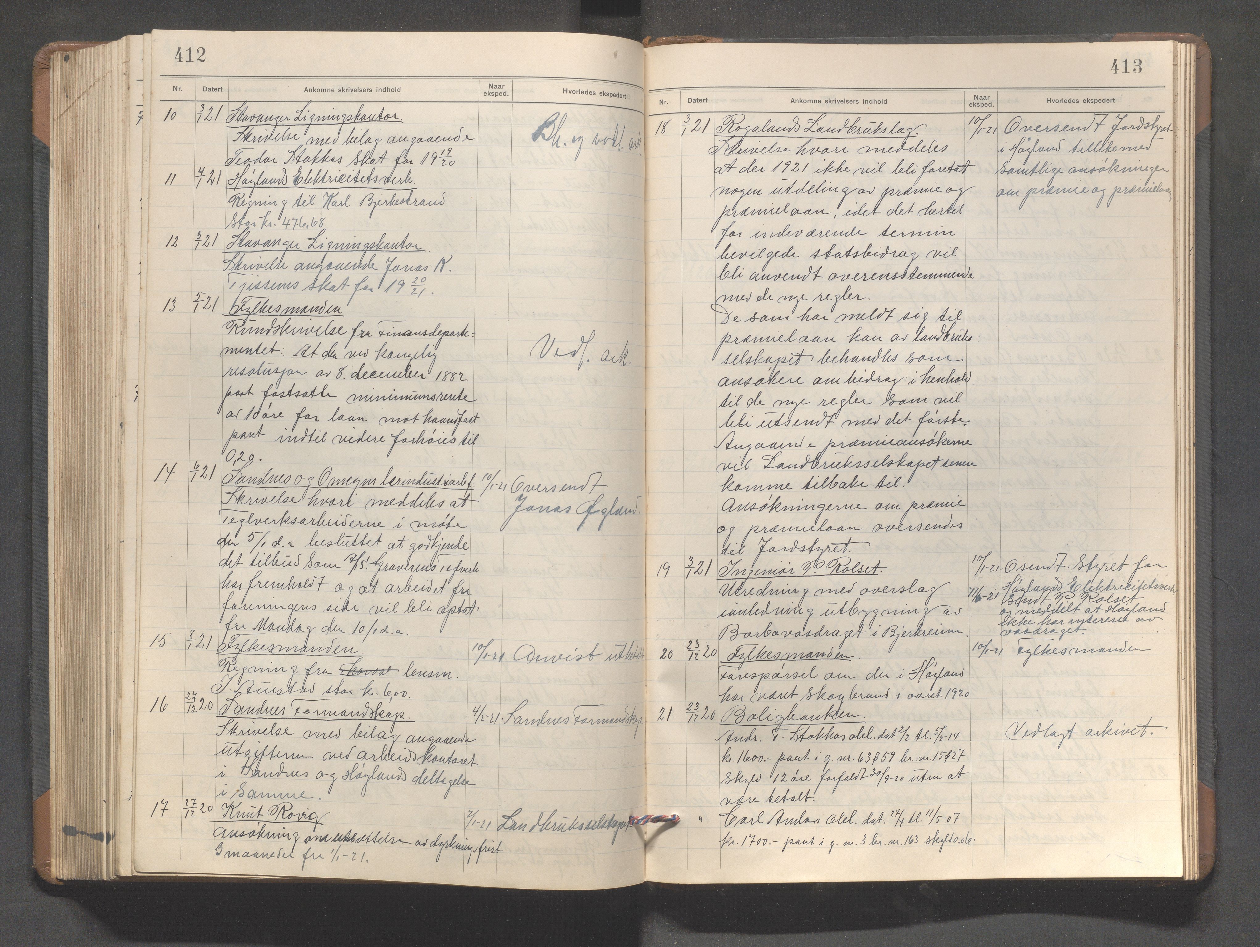 Høyland kommune - Formannskapet, IKAR/K-100046/C/L0004: Journal, 1917-1921, s. 412-413