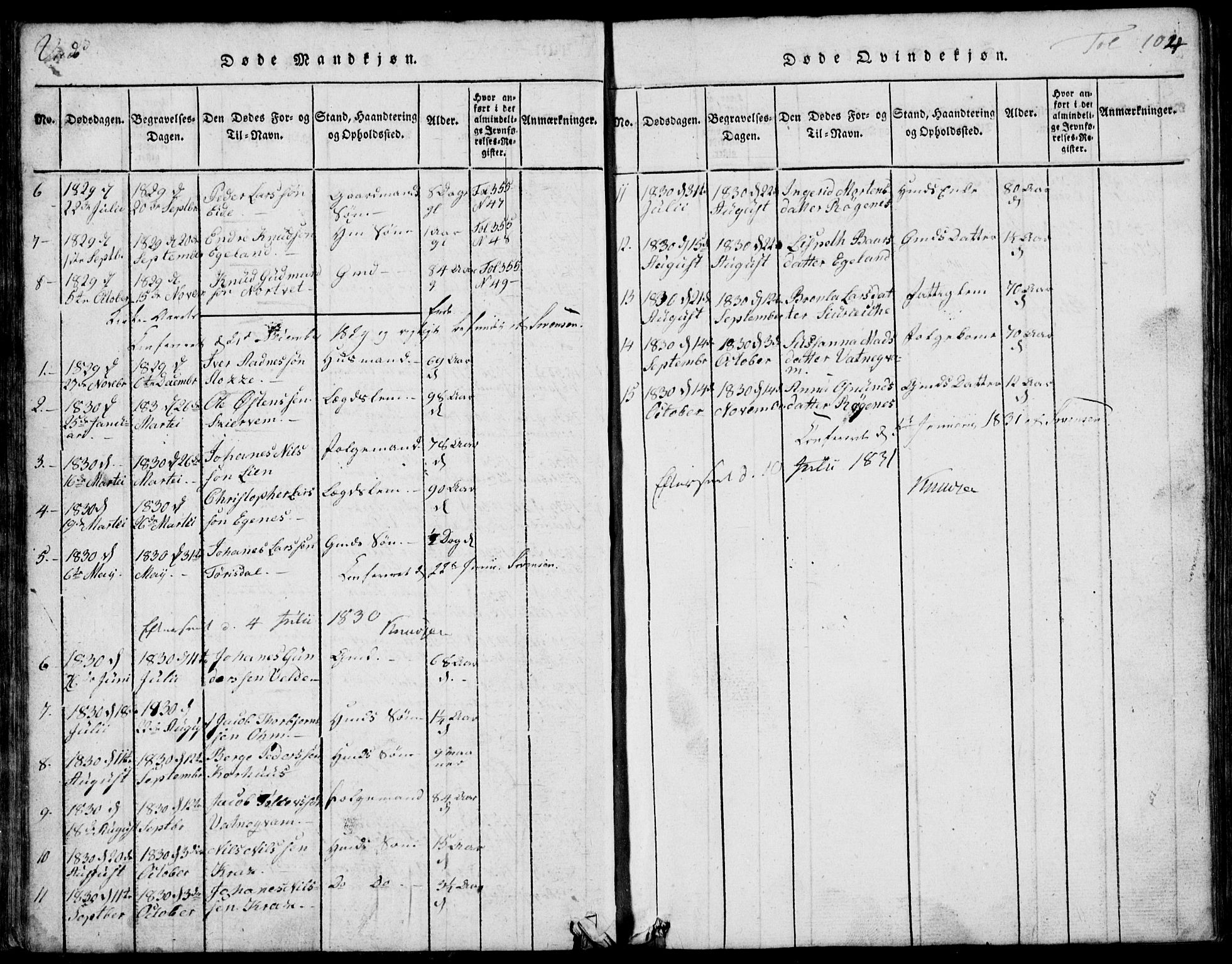 Skjold sokneprestkontor, AV/SAST-A-101847/H/Ha/Hab/L0002: Klokkerbok nr. B 2 /2, 1815-1830, s. 104